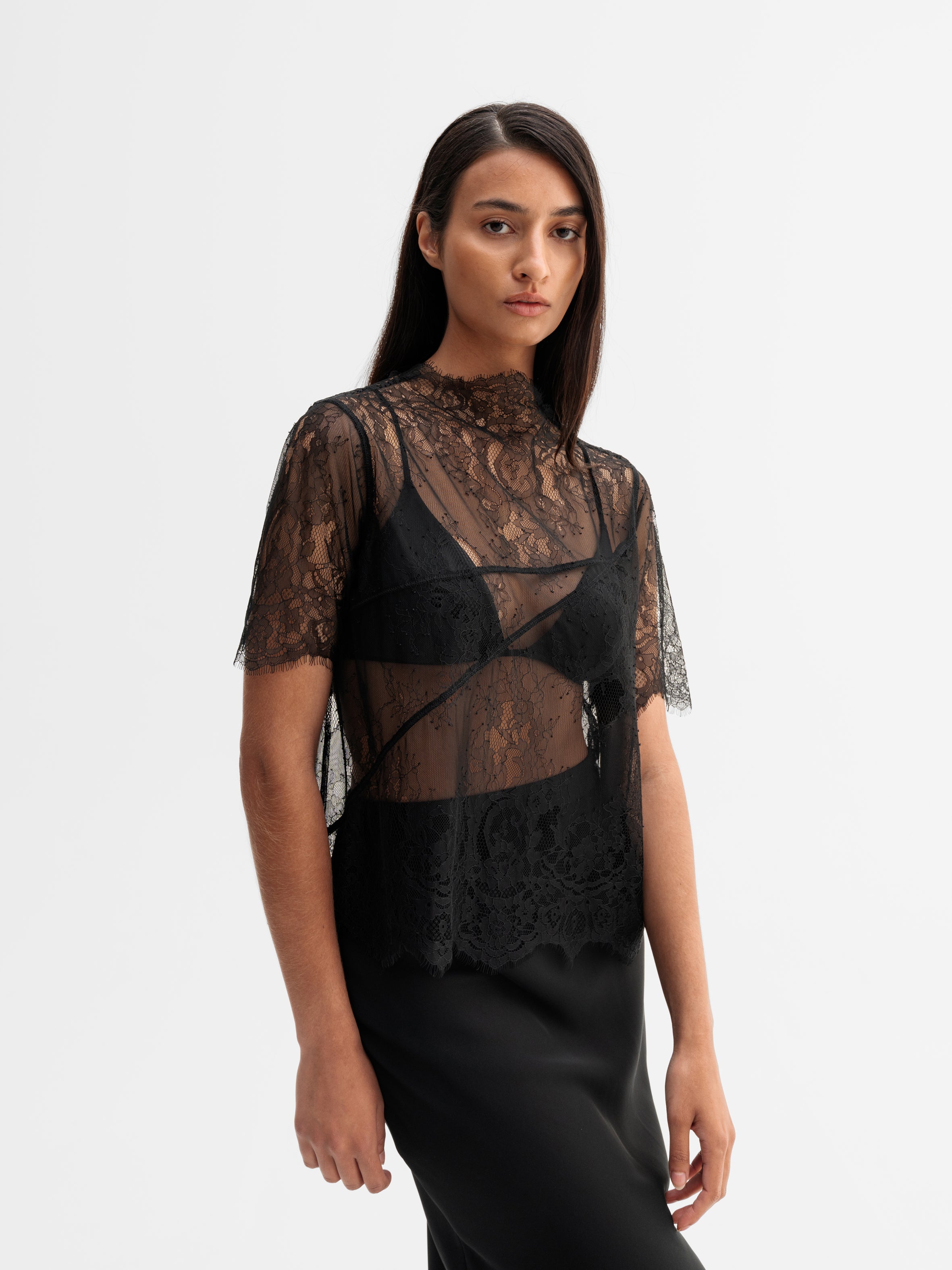 Edina Lace Tee Black