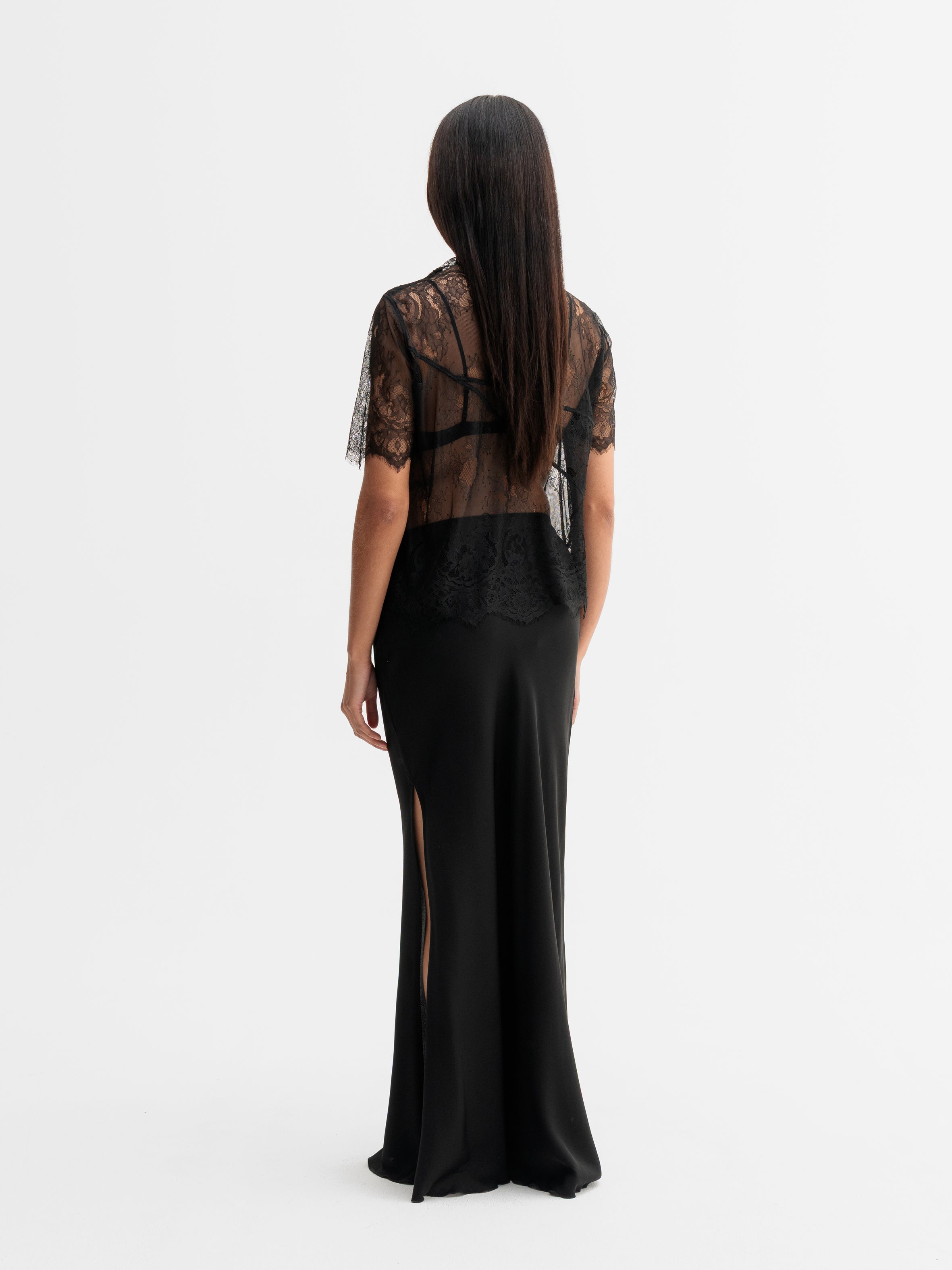 Hana Long Silk Skirt Black