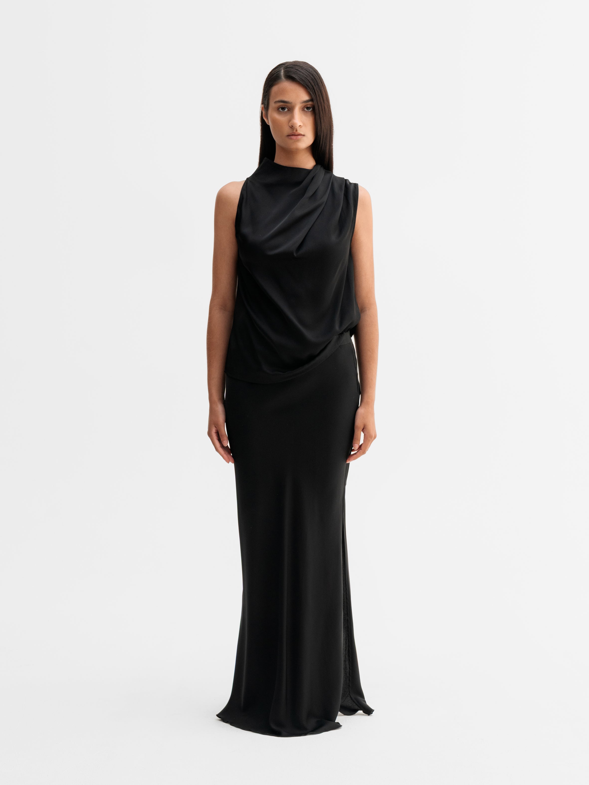 Hana Long Silk Skirt Black