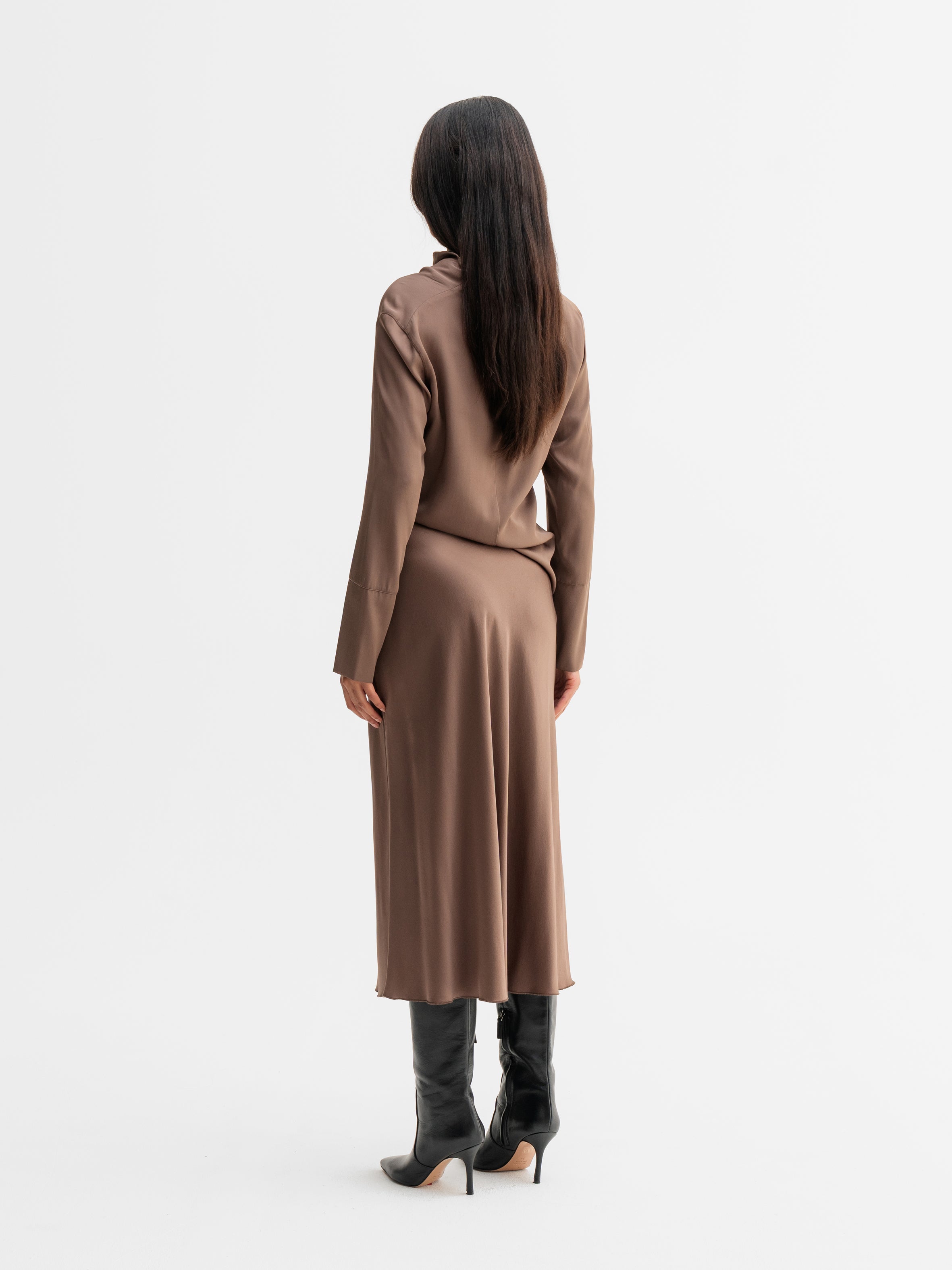 Hana Satin Silk Skirt Light Brown