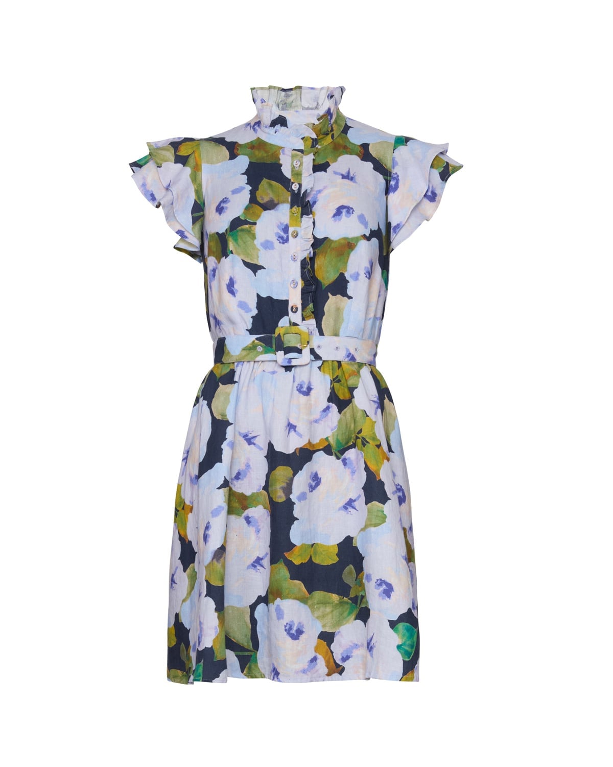 Linen Ruffle Dress Bluebell