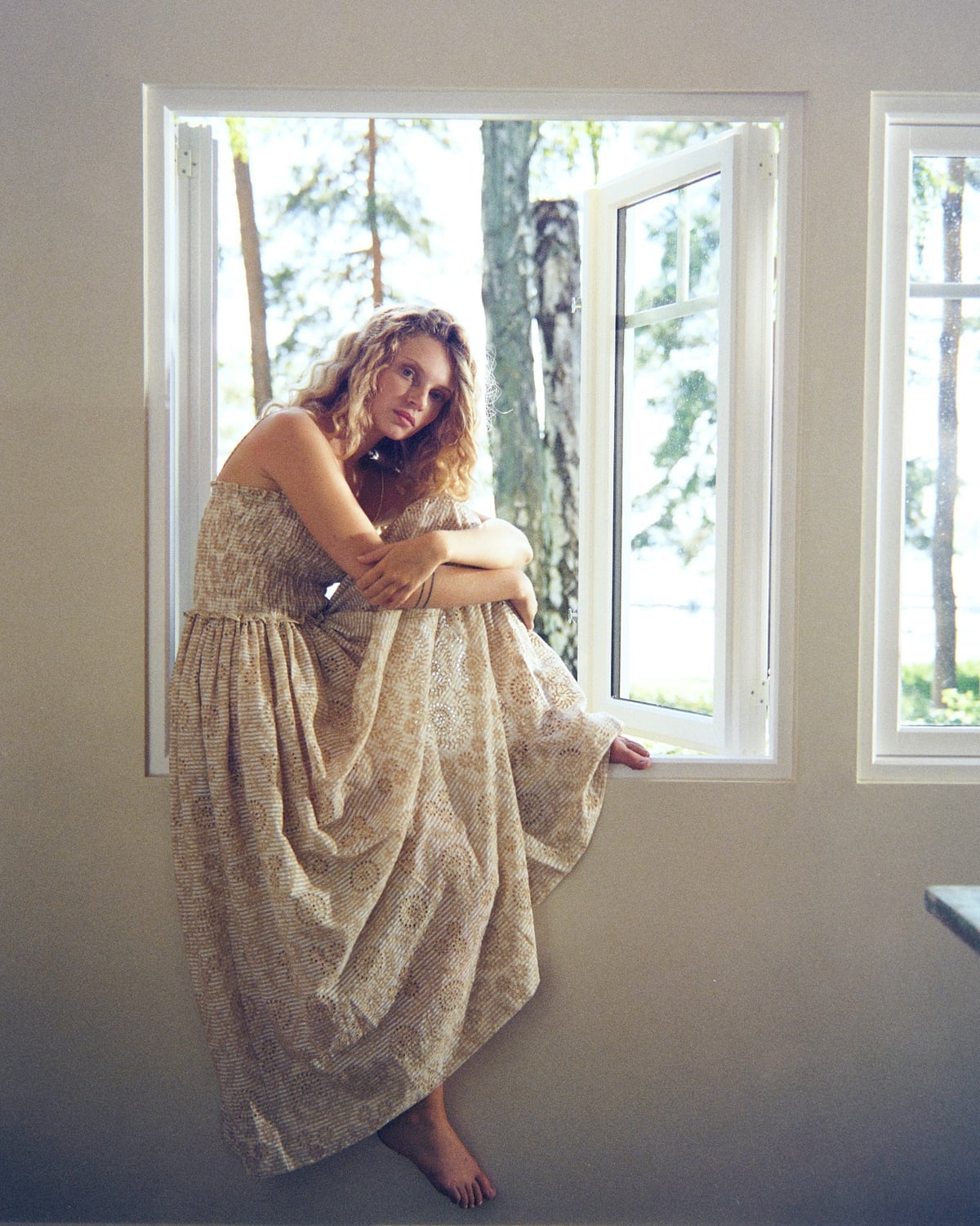 Checks Bandeau Dress Khaki