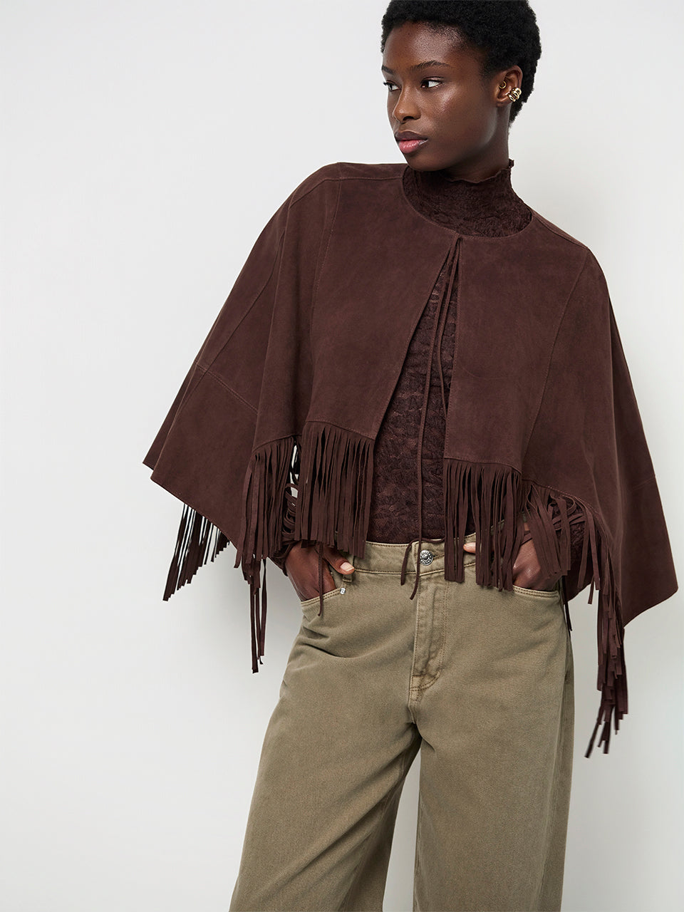 Spencer Suede Poncho Dark Brown