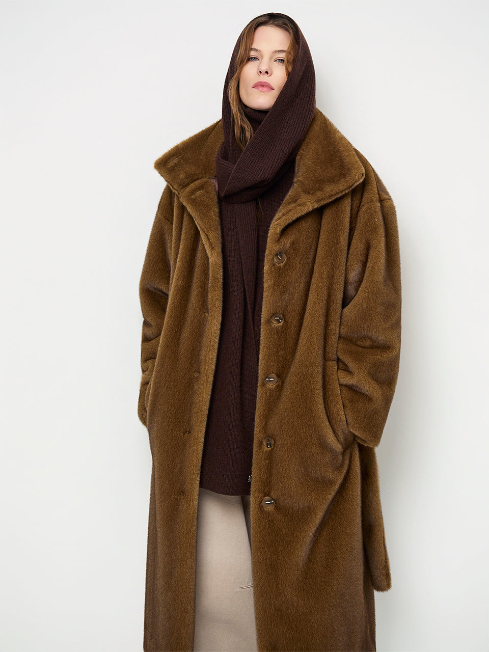 Lone Hooded Scarf Dark Brown