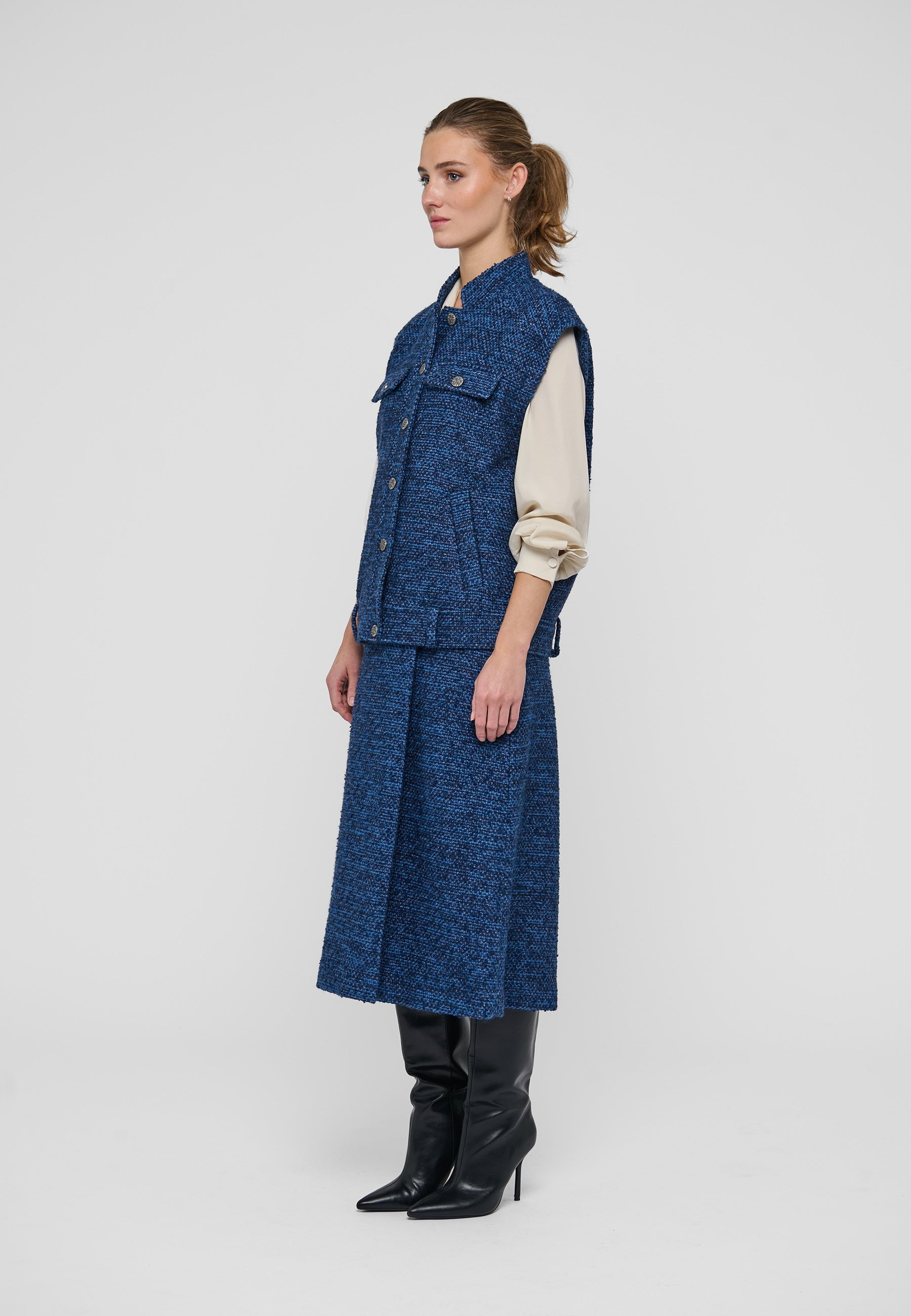 LelaDEA NS Vest Lurex Blue