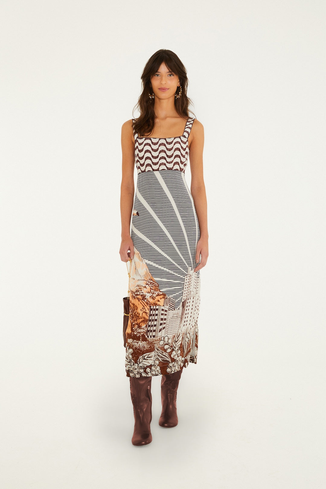 Mixed Carioca Coffee Scarves Dress