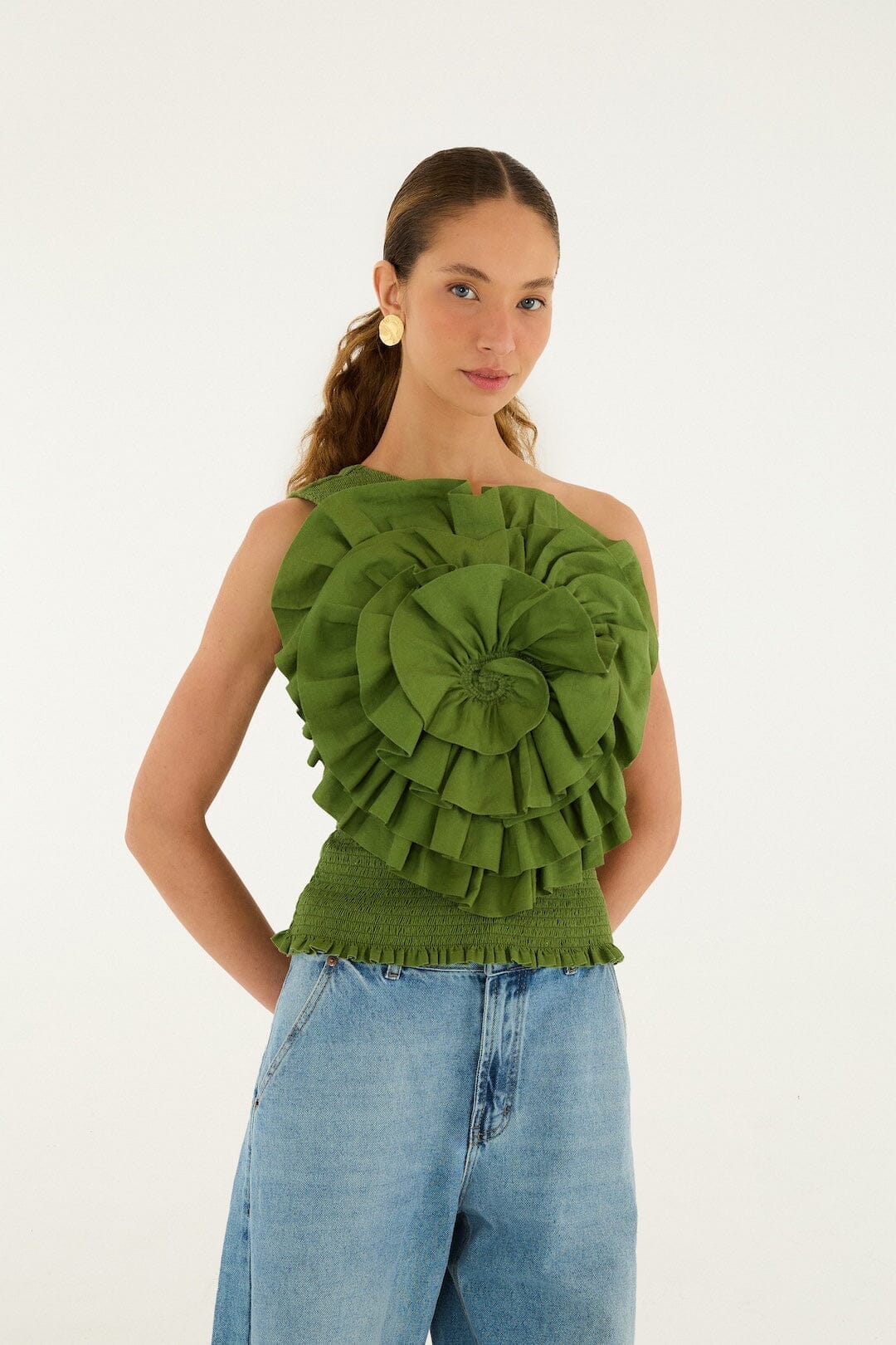 One Shoulder Blouse Green