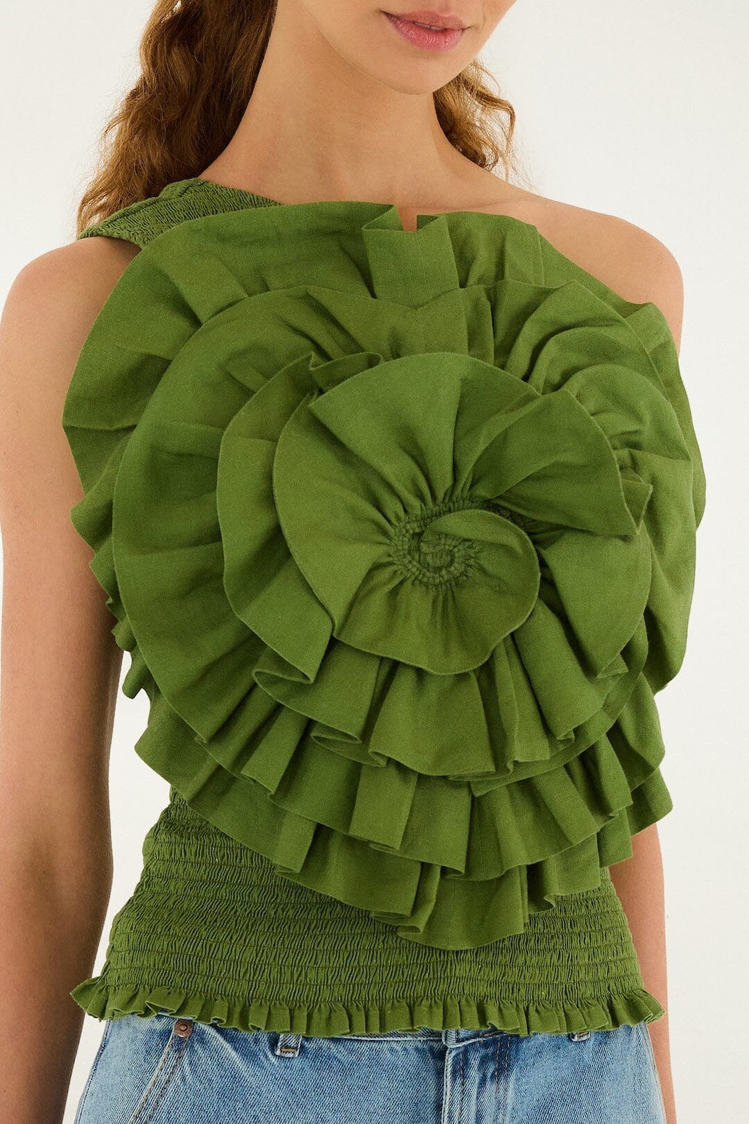 One Shoulder Blouse Green