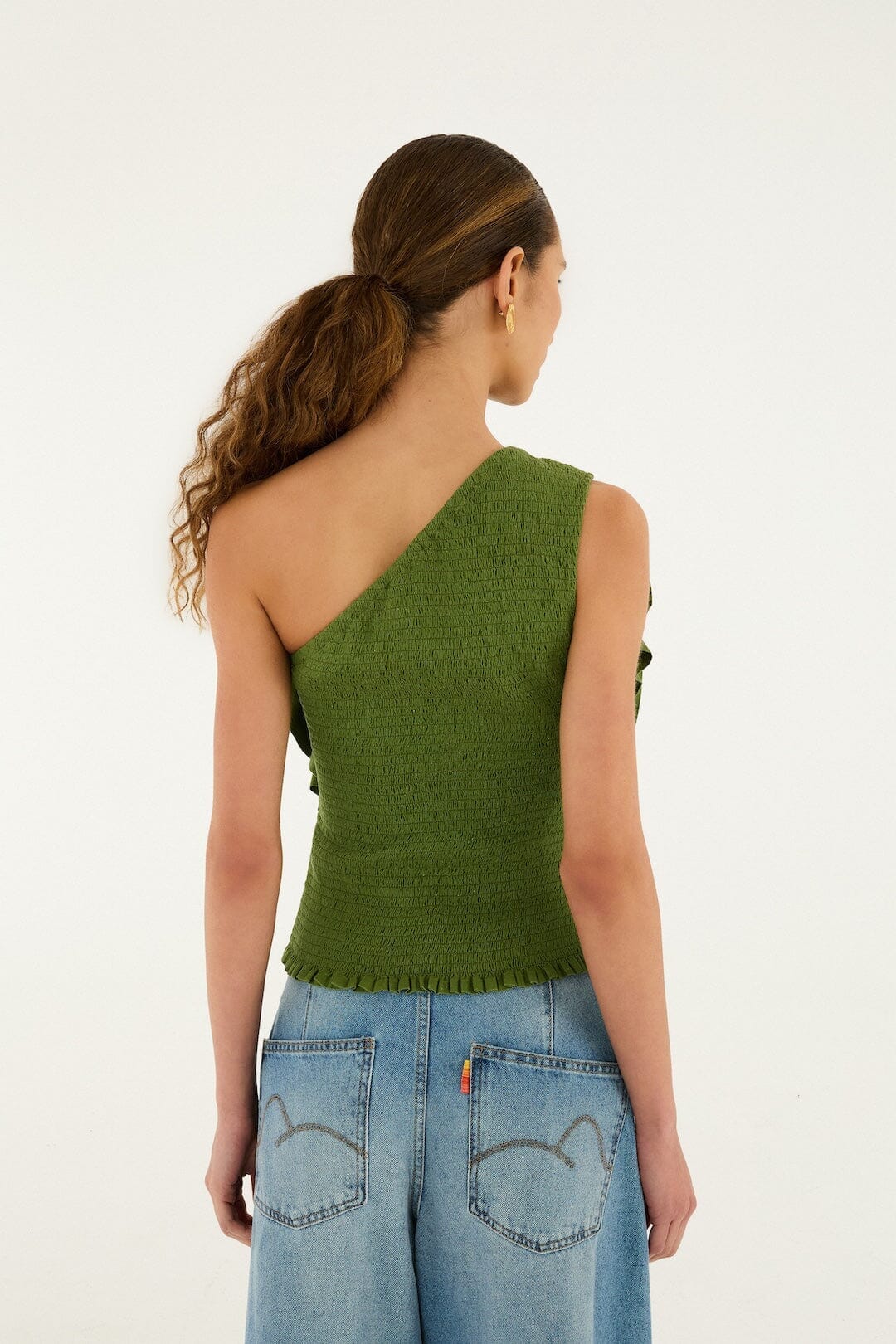 One Shoulder Blouse Green