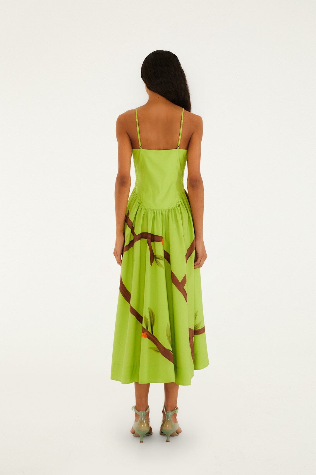 Birds Smocked Maxi Dress Green