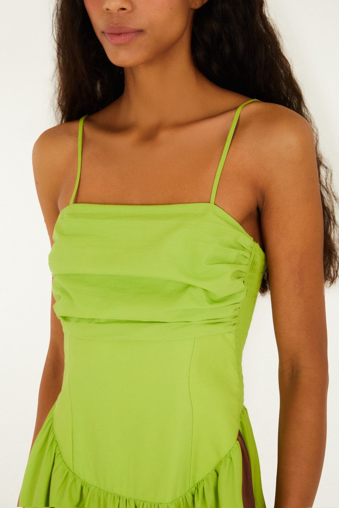 Birds Smocked Maxi Dress Green