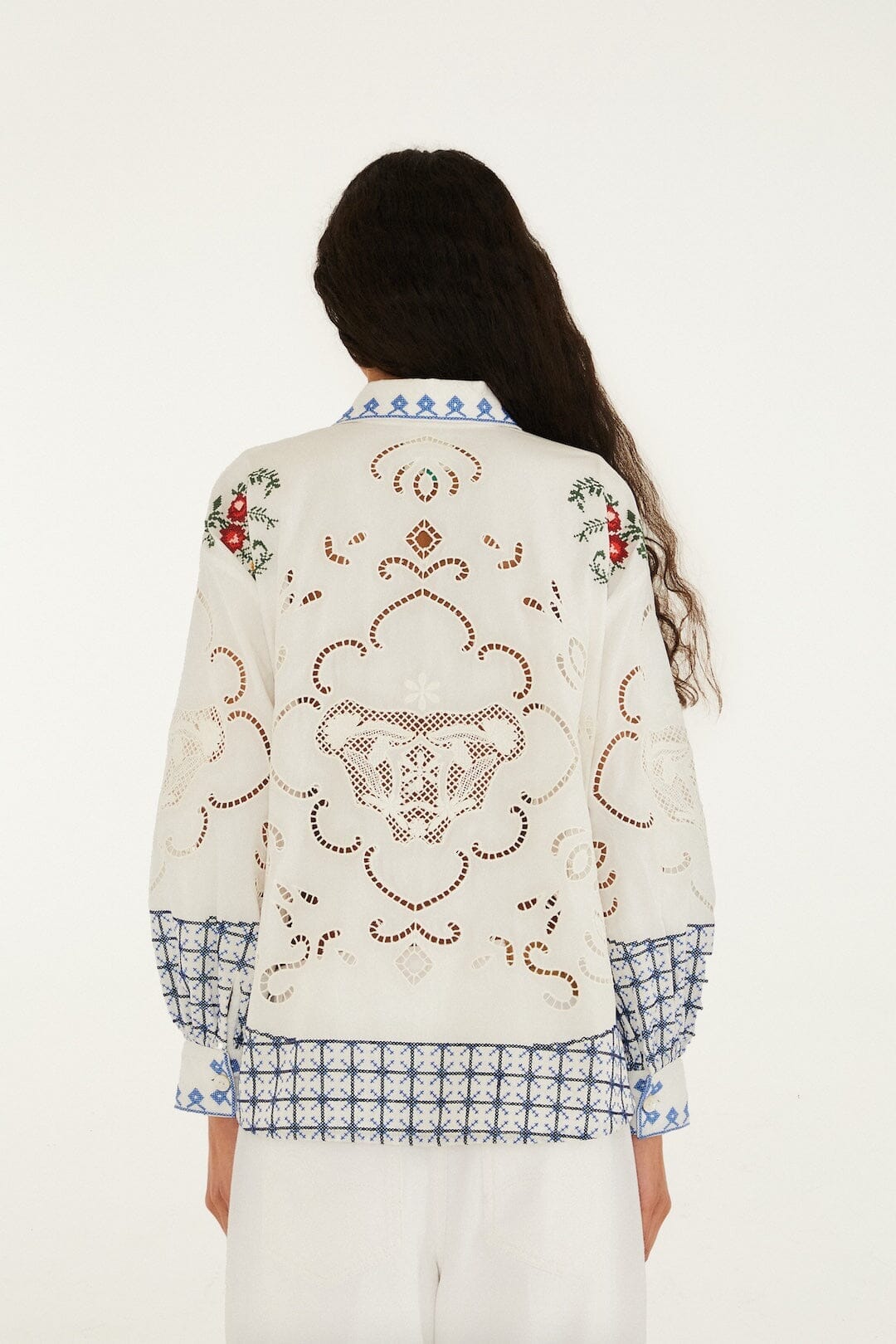 Flowers Embroidery Richelieu Shirt Off-White