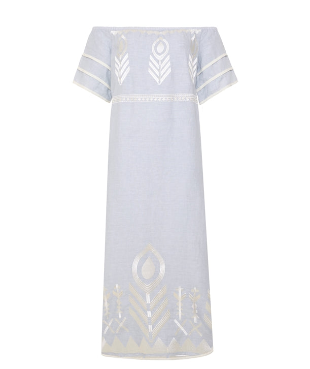 Greek Archaic Kori Feather Dress Light Grey Champagne