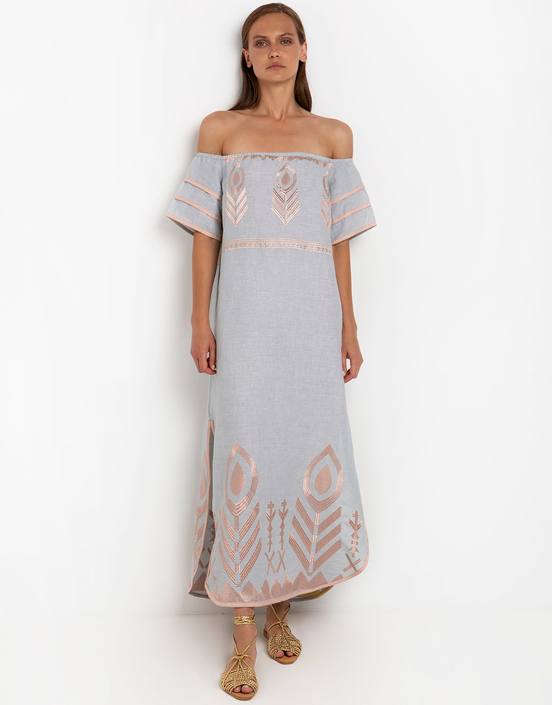 Feather Dress Light Grey Pink
