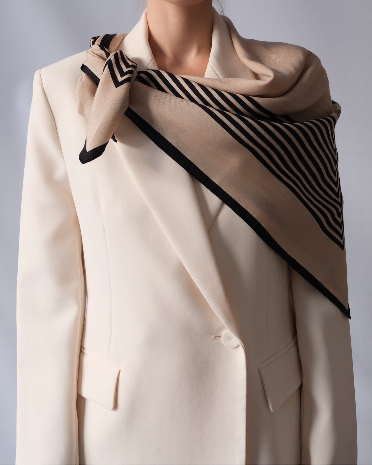 Wool Striped Scarf Sand Black | 90 cm