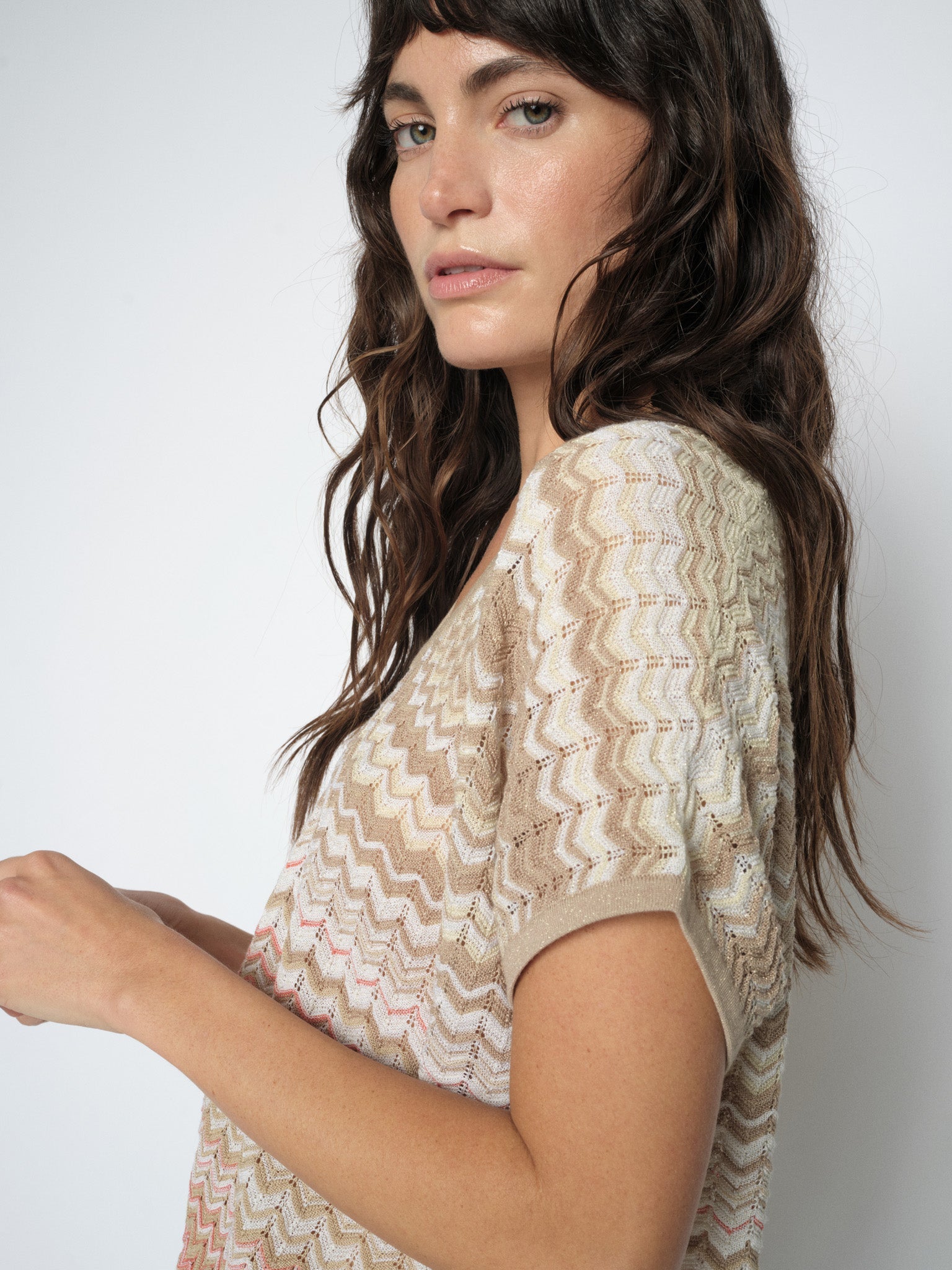 MMShani Zig-Zag Knit Top Ecru