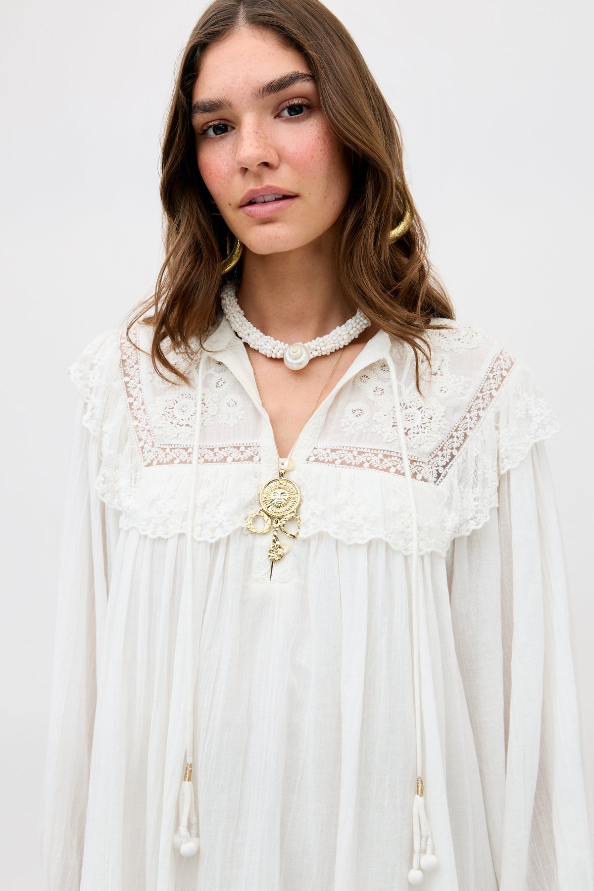 Inez Mini Dress Lilly Embroidery Ivory