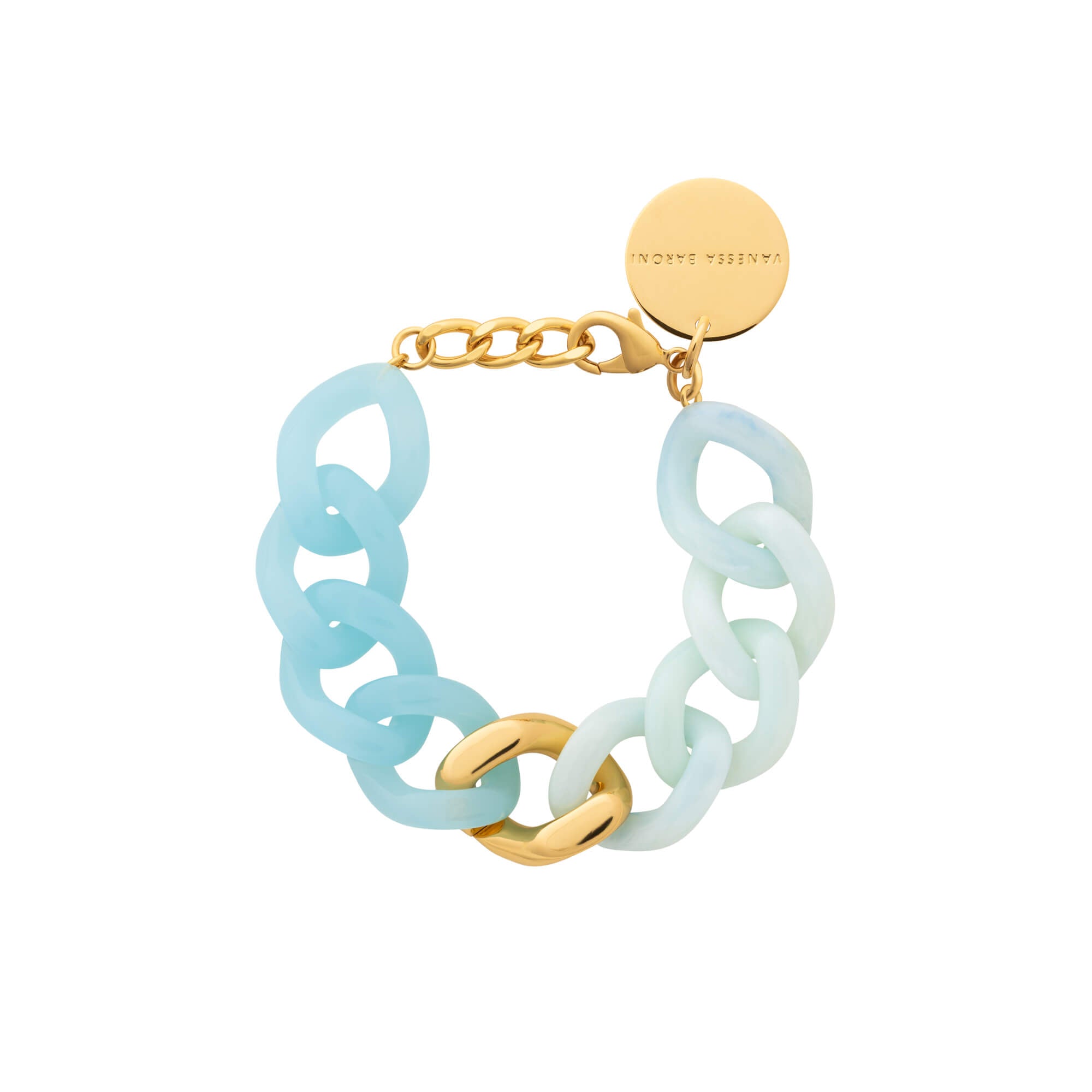 Flat Chain Bracelet Gold Cloud Marble Opaline Blue