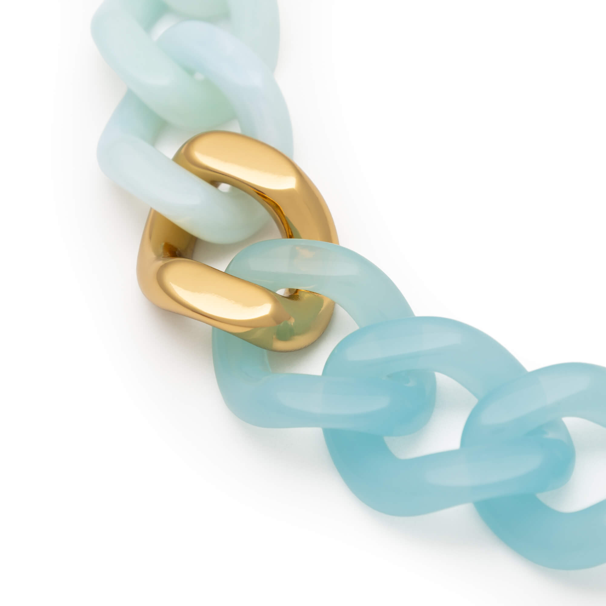 Flat Chain Bracelet Gold Cloud Marble Opaline Blue