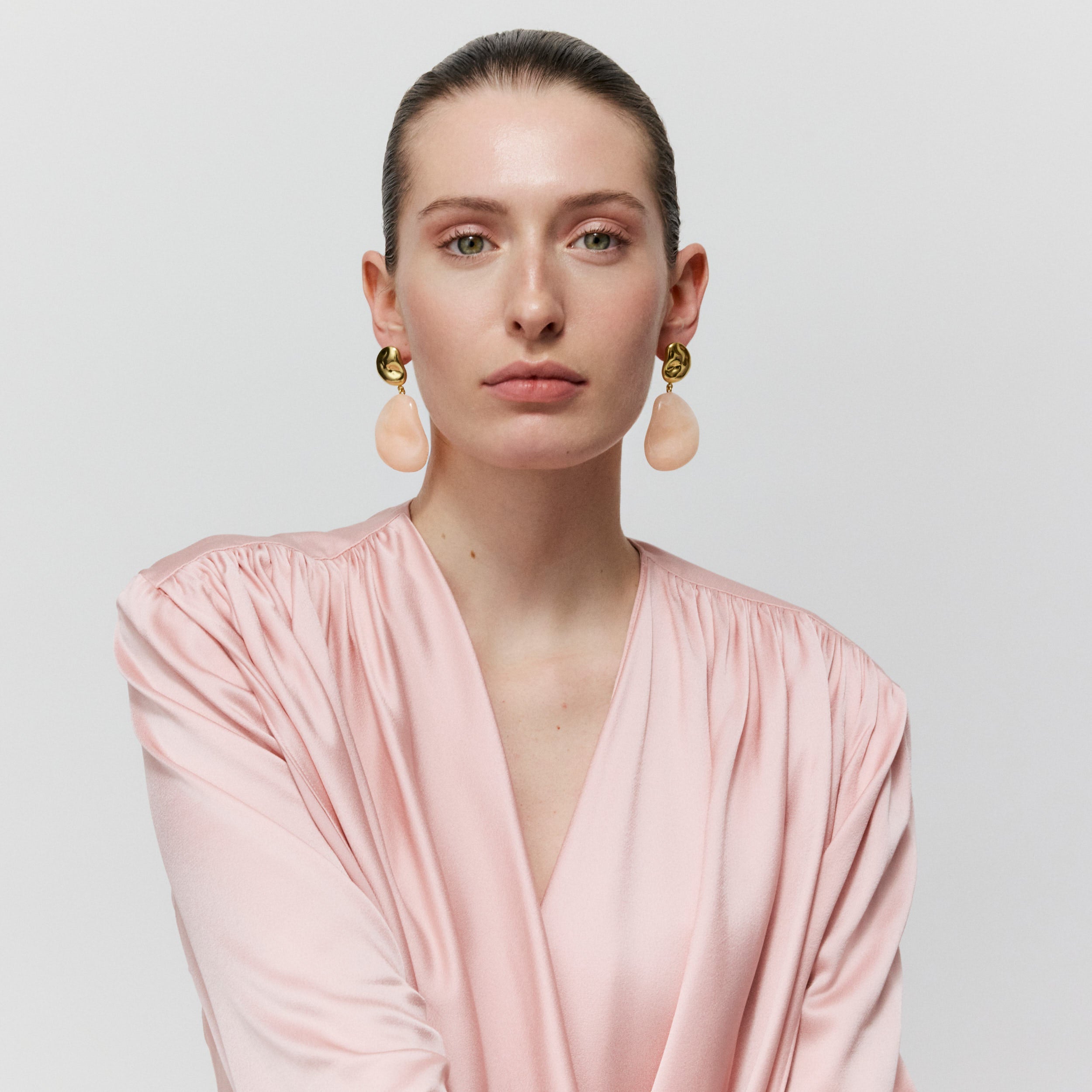 Double Nugget Earrings Gold Peach Sorbet