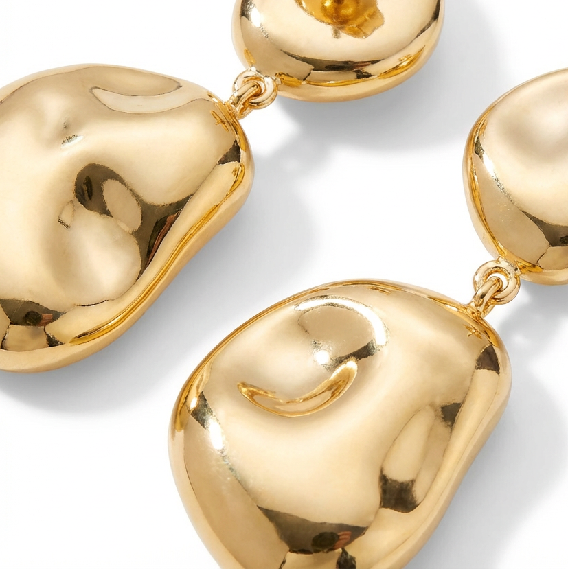 Double Nugget Earrings Gold