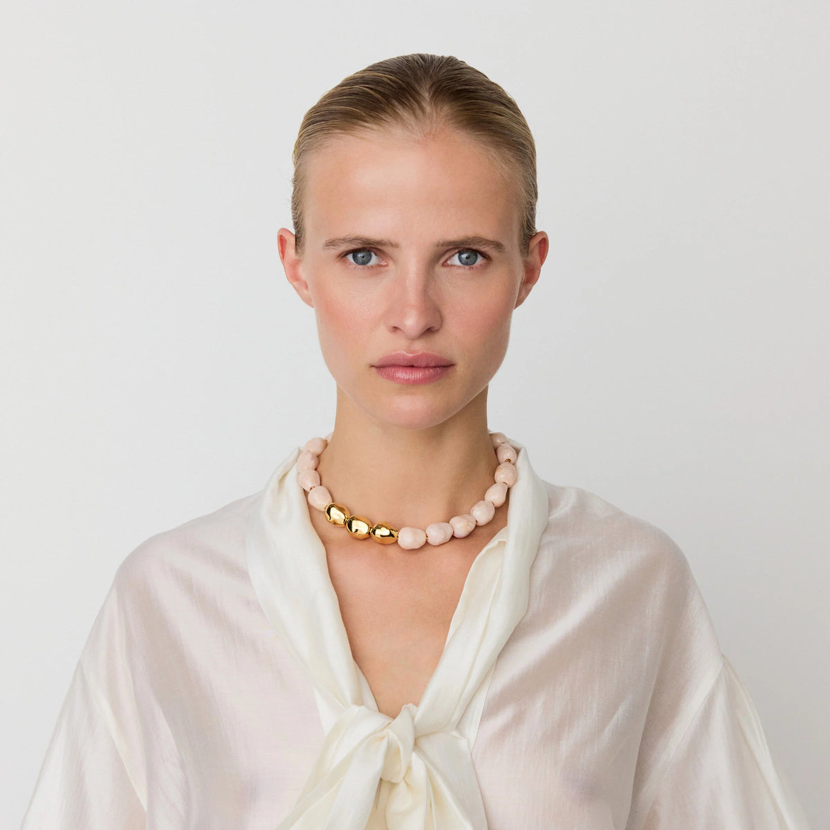 Organic Pearl Necklace Short Gold Ivory Rose Marble