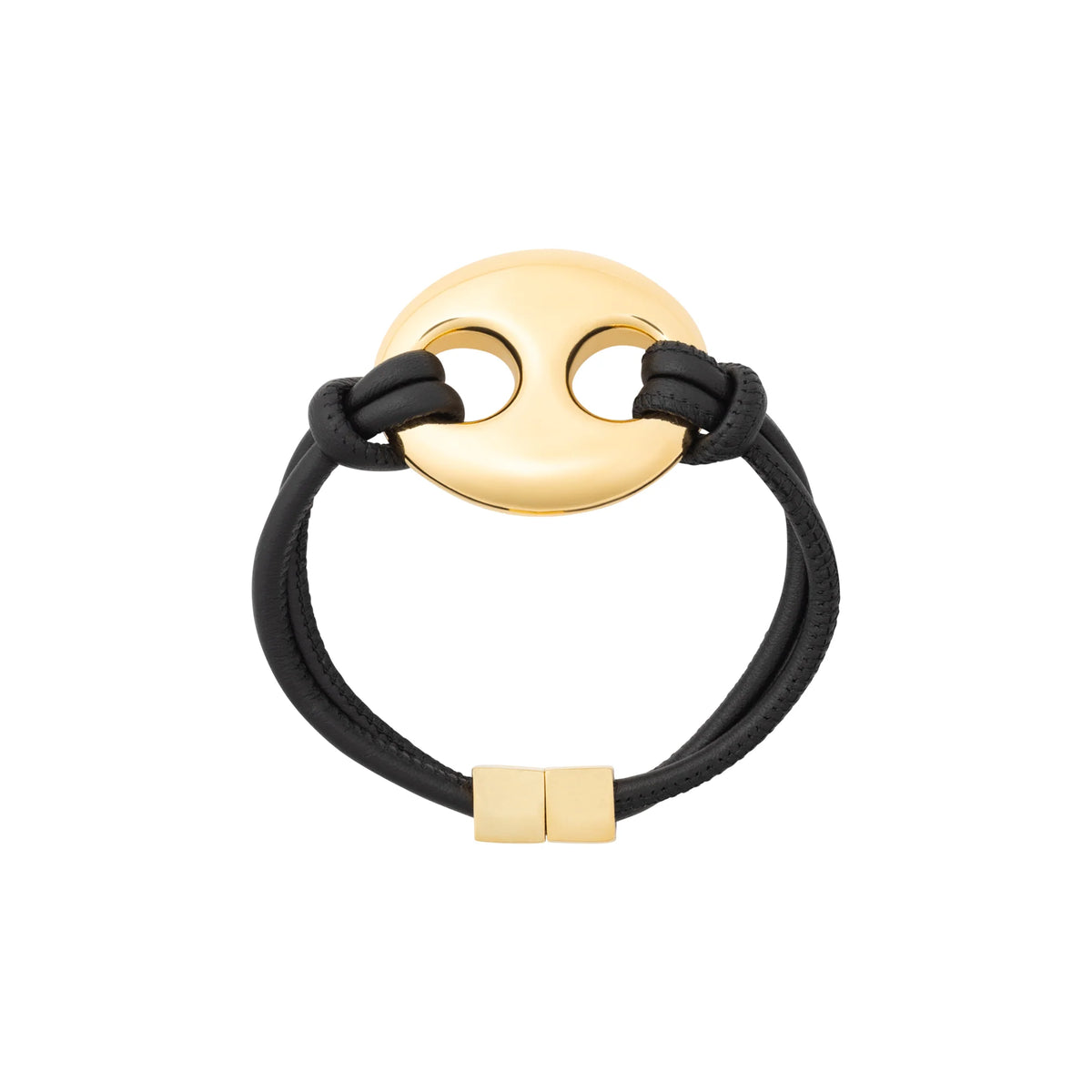 Disc Leather Bracelet Black Gold