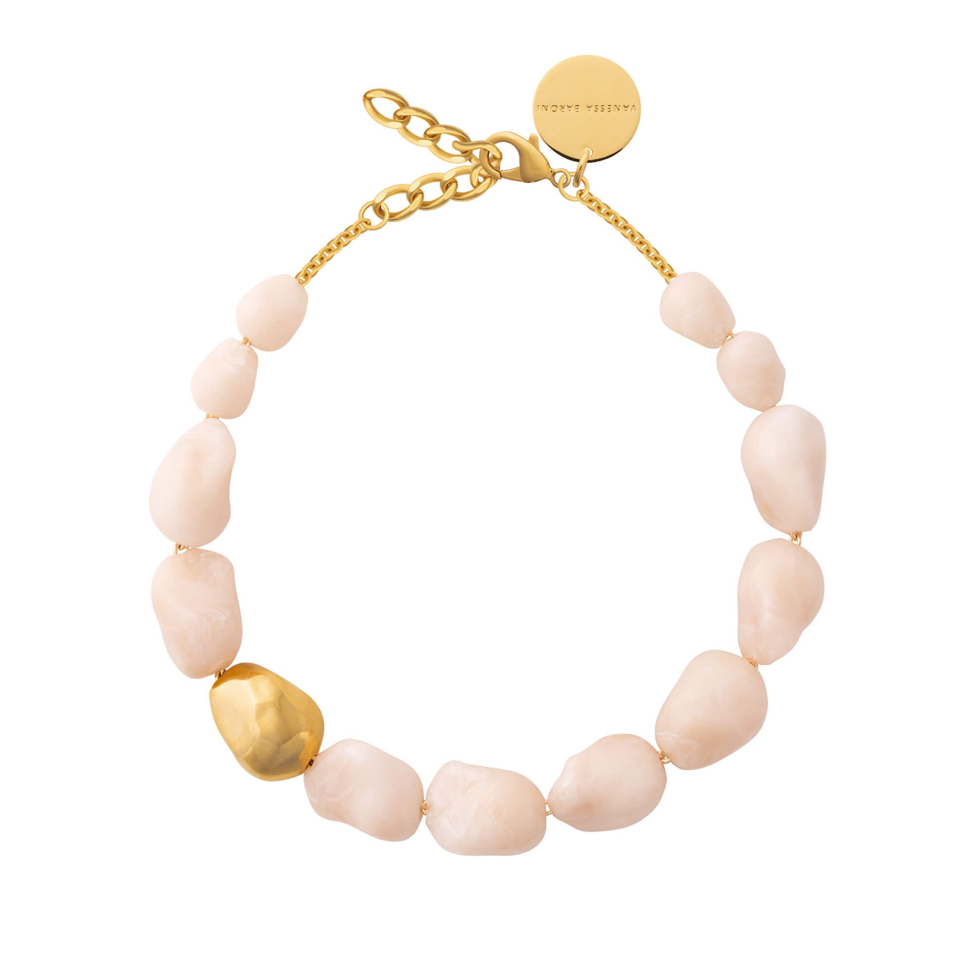 Big Organic Pearl Necklace Gold Latte Marble