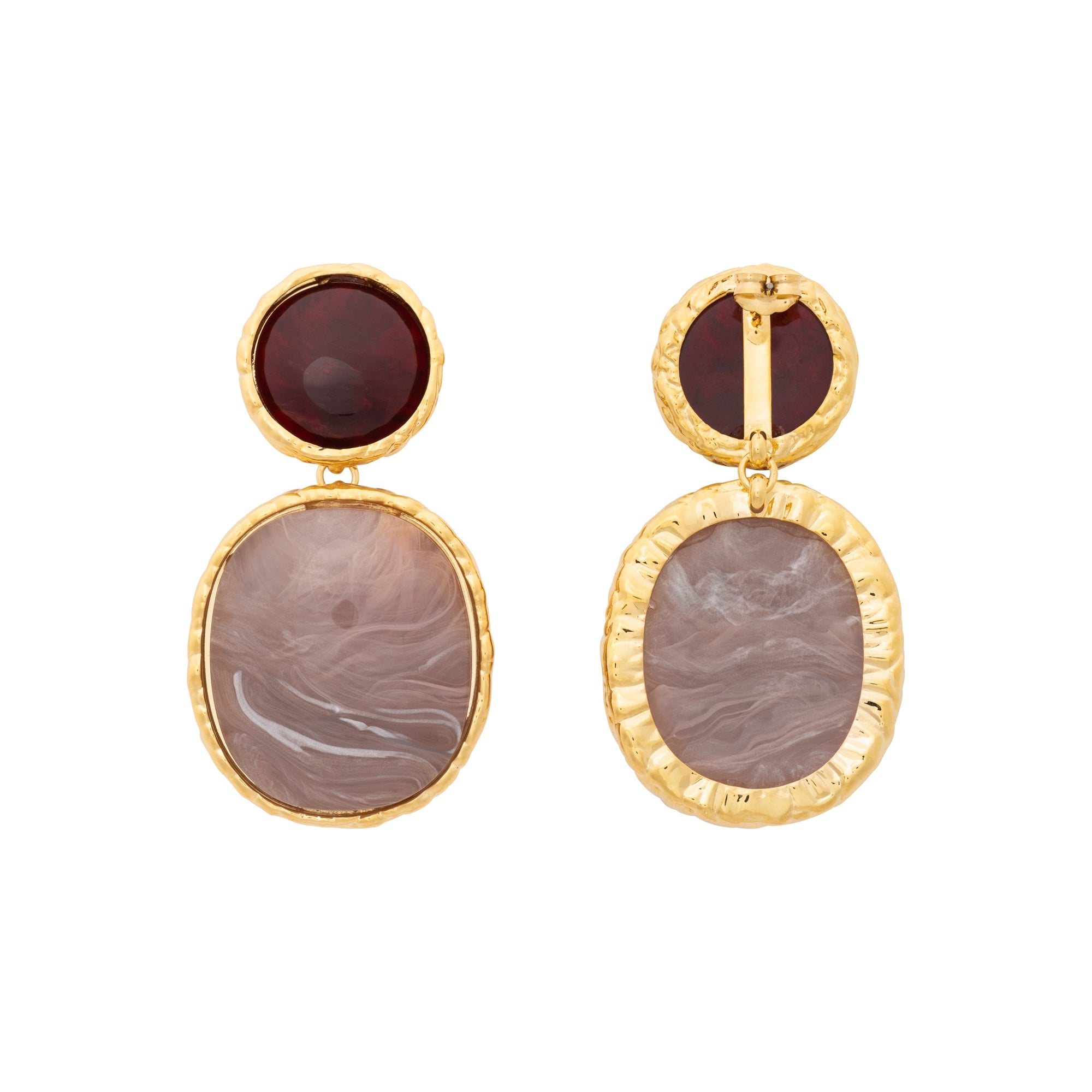 Vintage Oval Earrings Bordeaux Biancone Marble