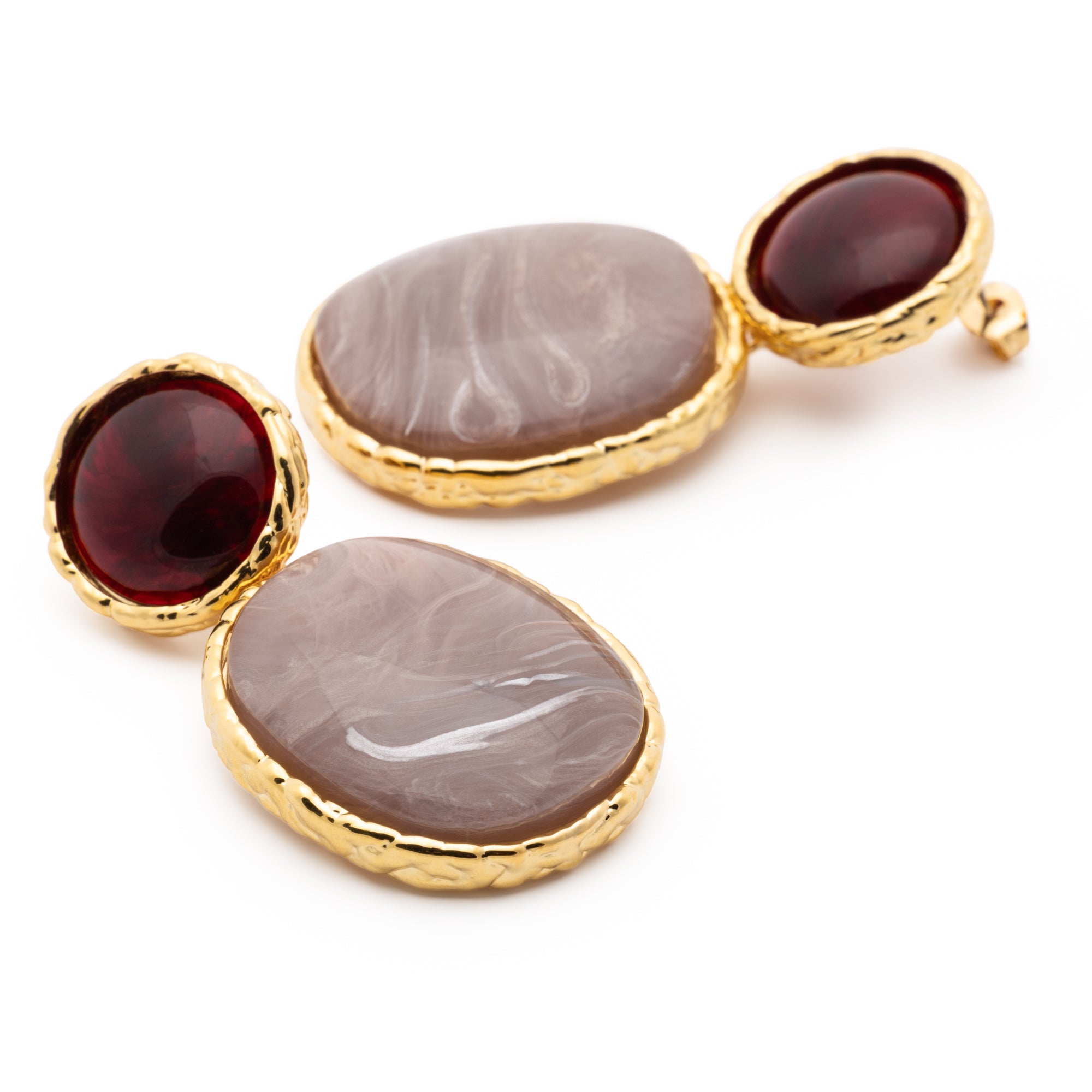 Vintage Oval Earrings Bordeaux Biancone Marble
