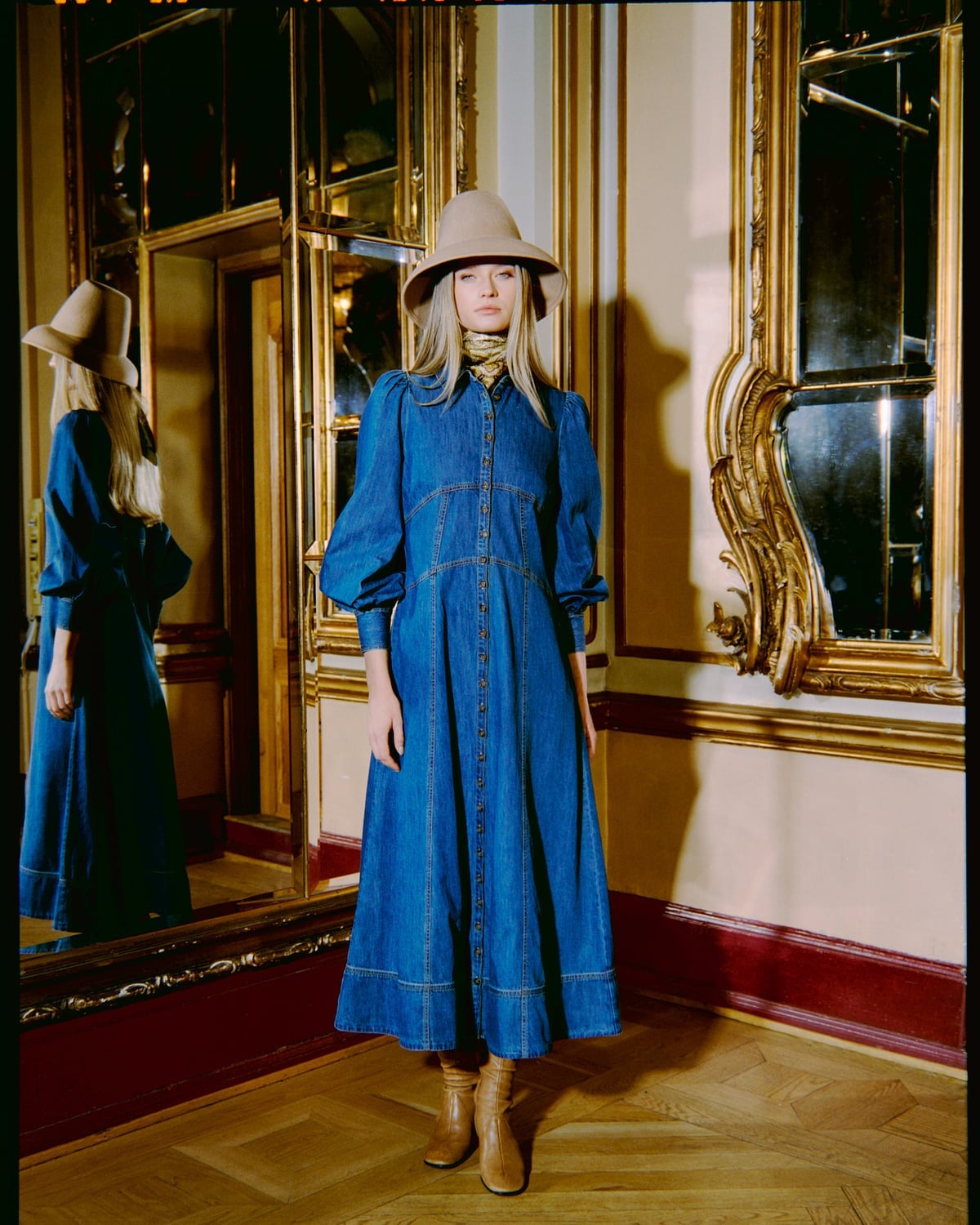 Denim Button-Down Dress French Blue