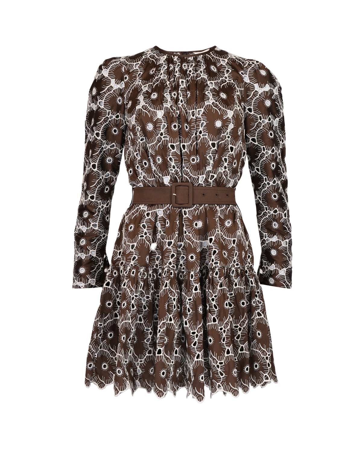 Embroidery Mini Dress Chocolate