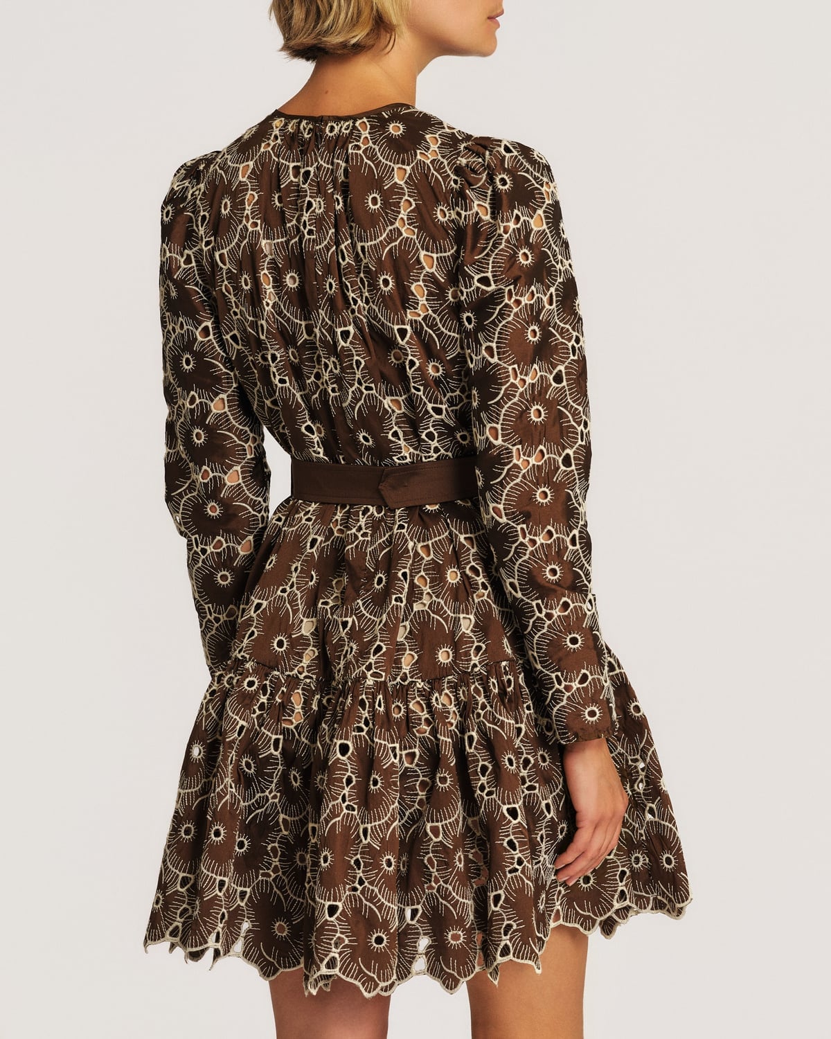Embroidery Mini Dress Chocolate