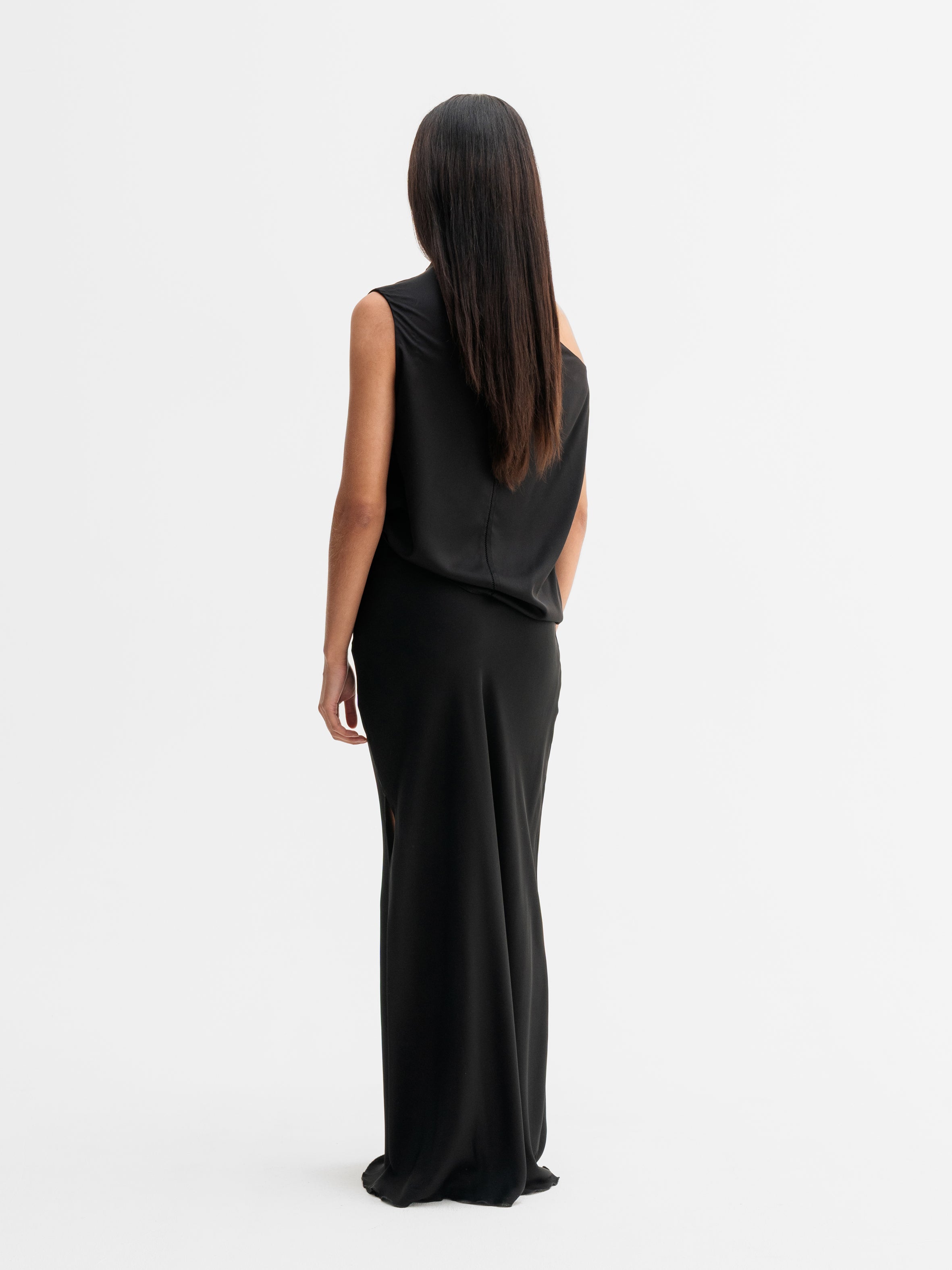 Hana Long Silk Skirt Black