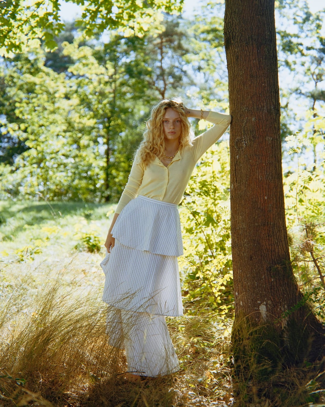 Seersucker Flounce Skirt Khaki Stripe