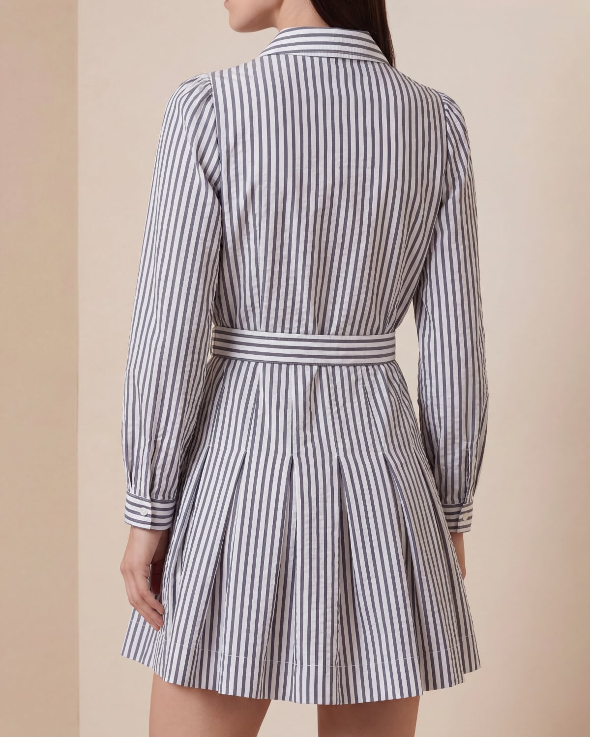 Seersucker Pleated Dress Marine Stripe