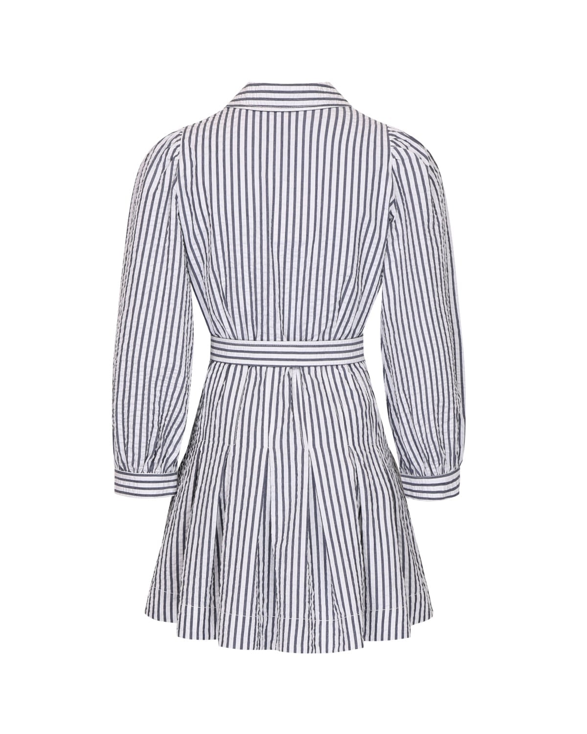 Seersucker Pleated Dress Marine Stripe