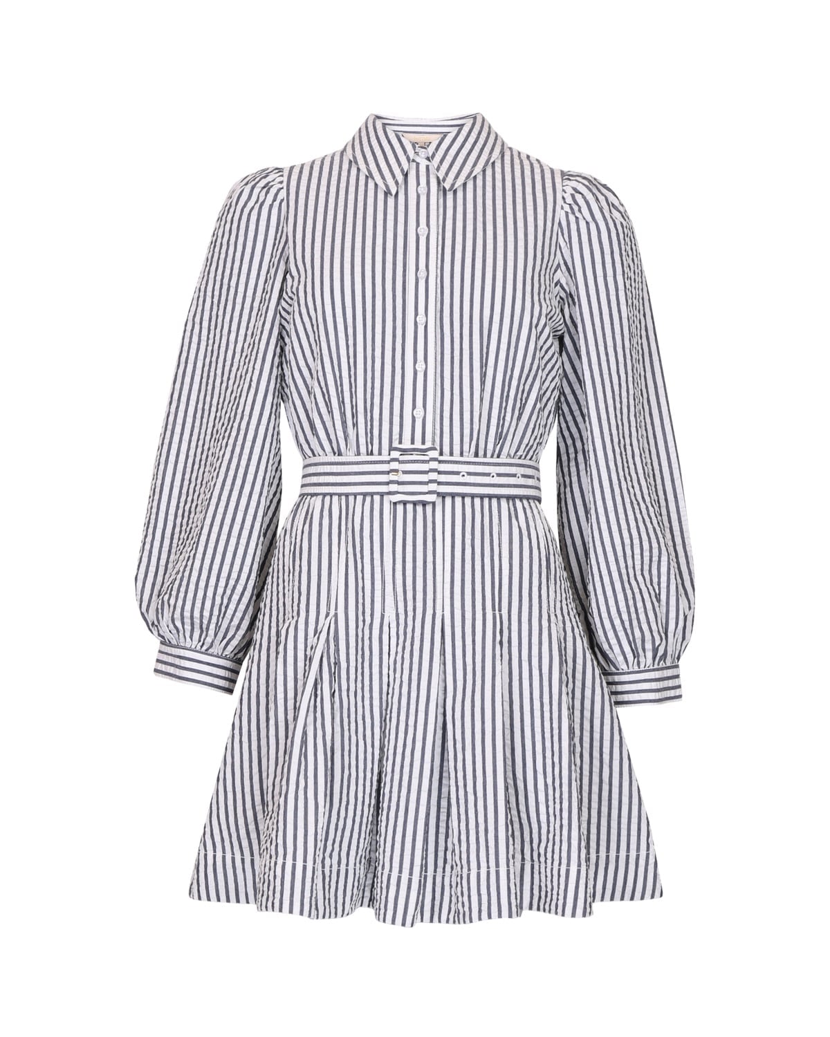 Seersucker Pleated Dress Marine Stripe