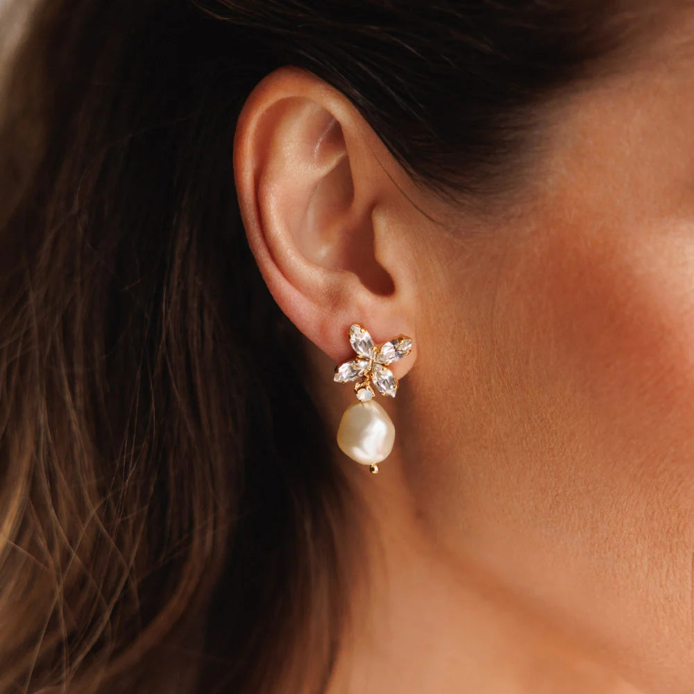 Honey Bee Earrings Pearl Crystal