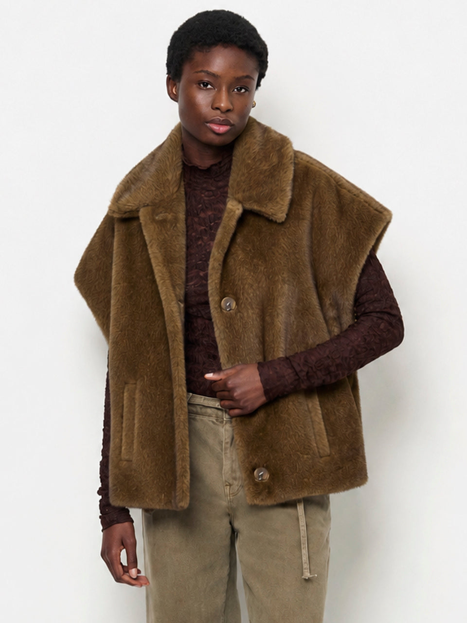 Furdy Cape Coat Brown