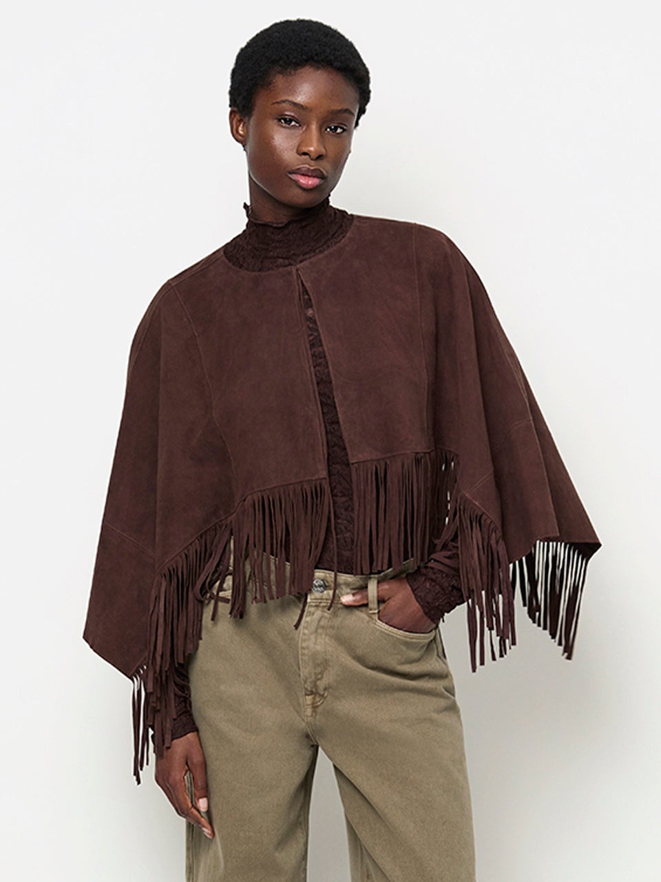 Spencer Suede Poncho Dark Brown