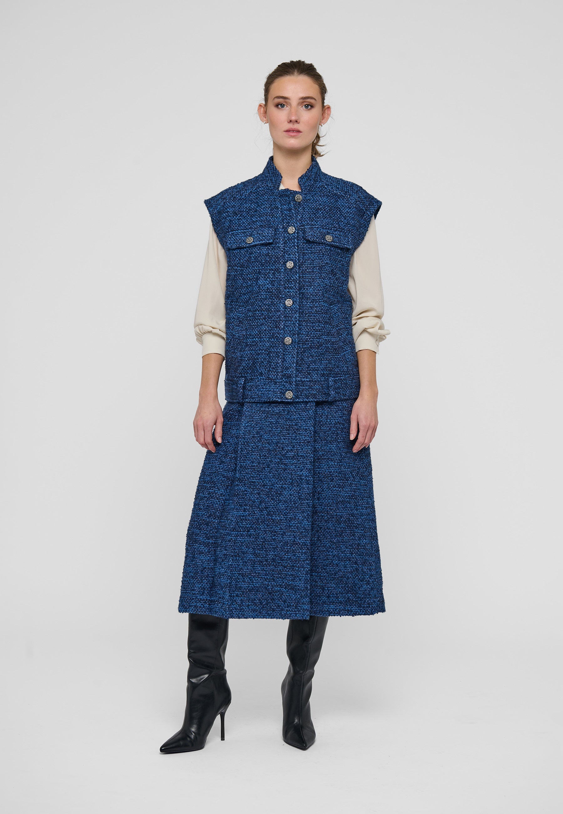 LelaDEA NS Vest Lurex Blue