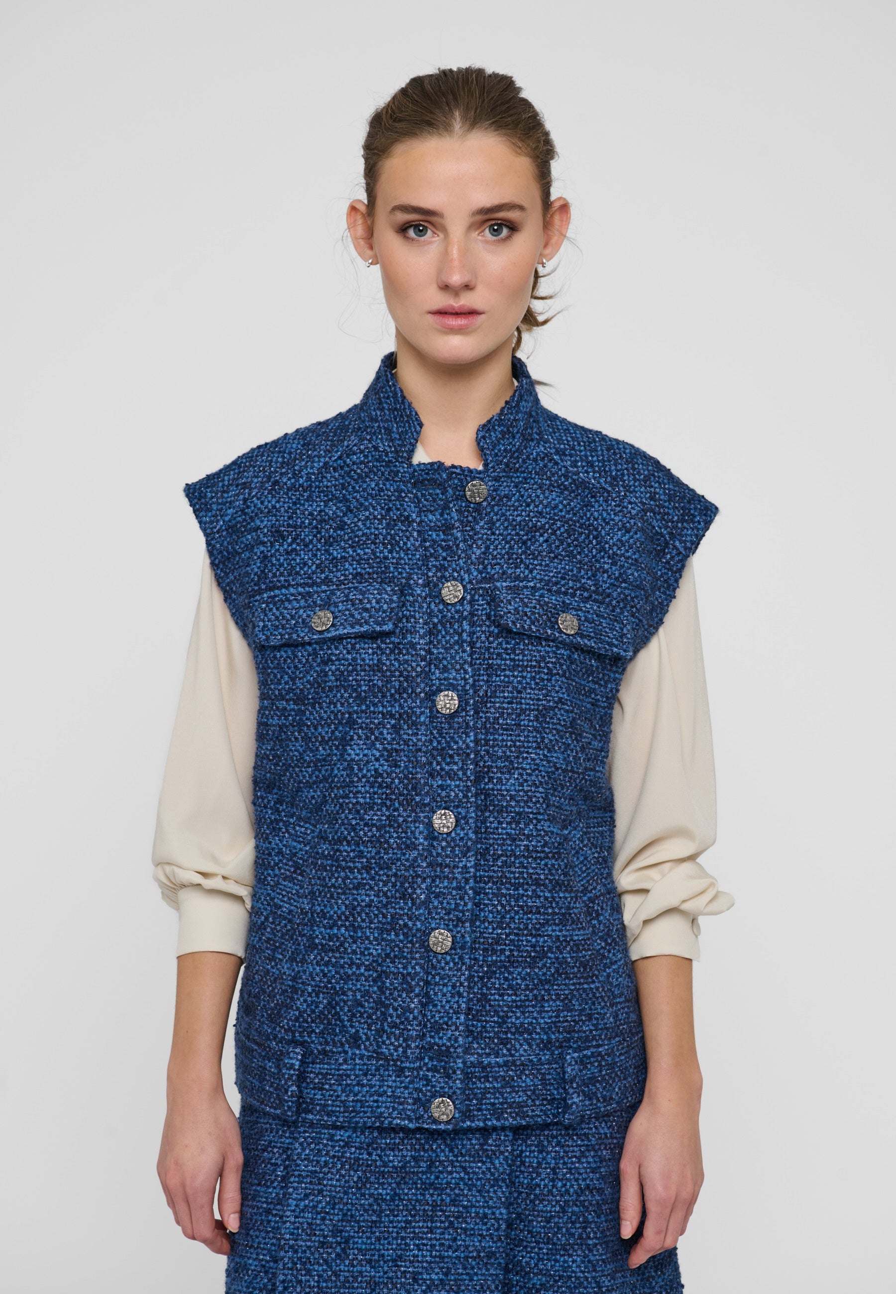 LelaDEA NS Vest Lurex Blue