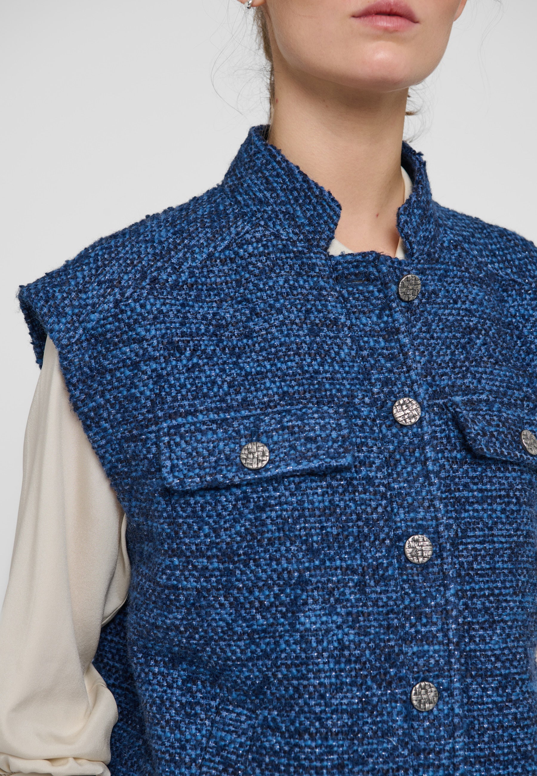 LelaDEA NS Vest Lurex Blue