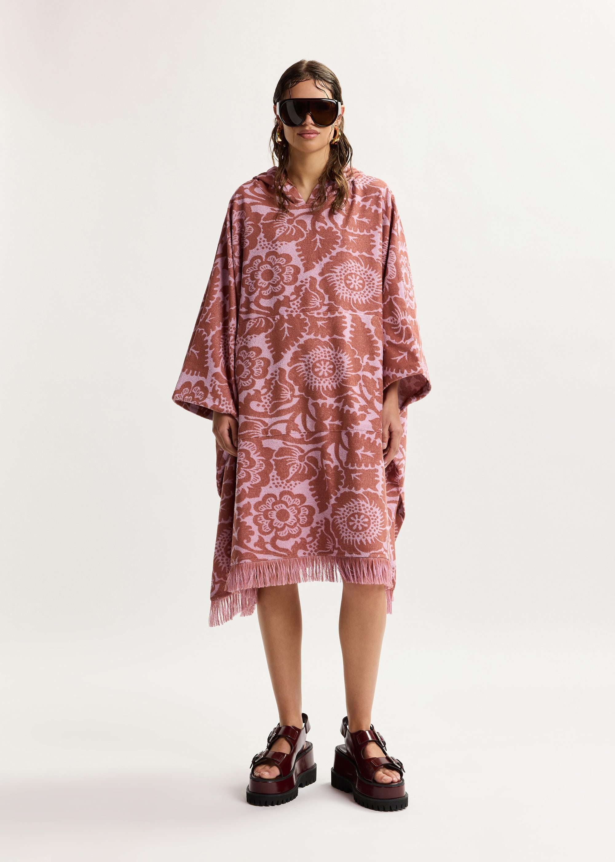 Jowel Poncho Pink Brown