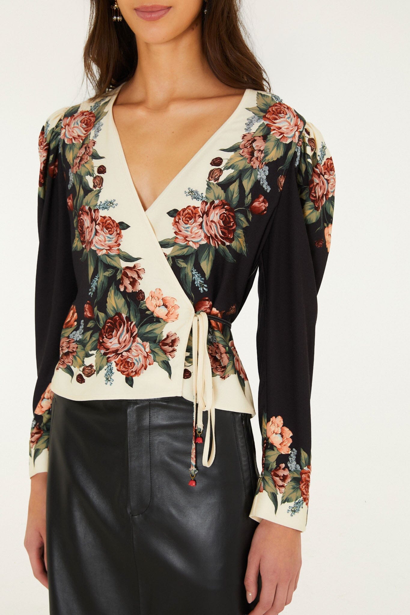 Winter Floral Wrap Blouse