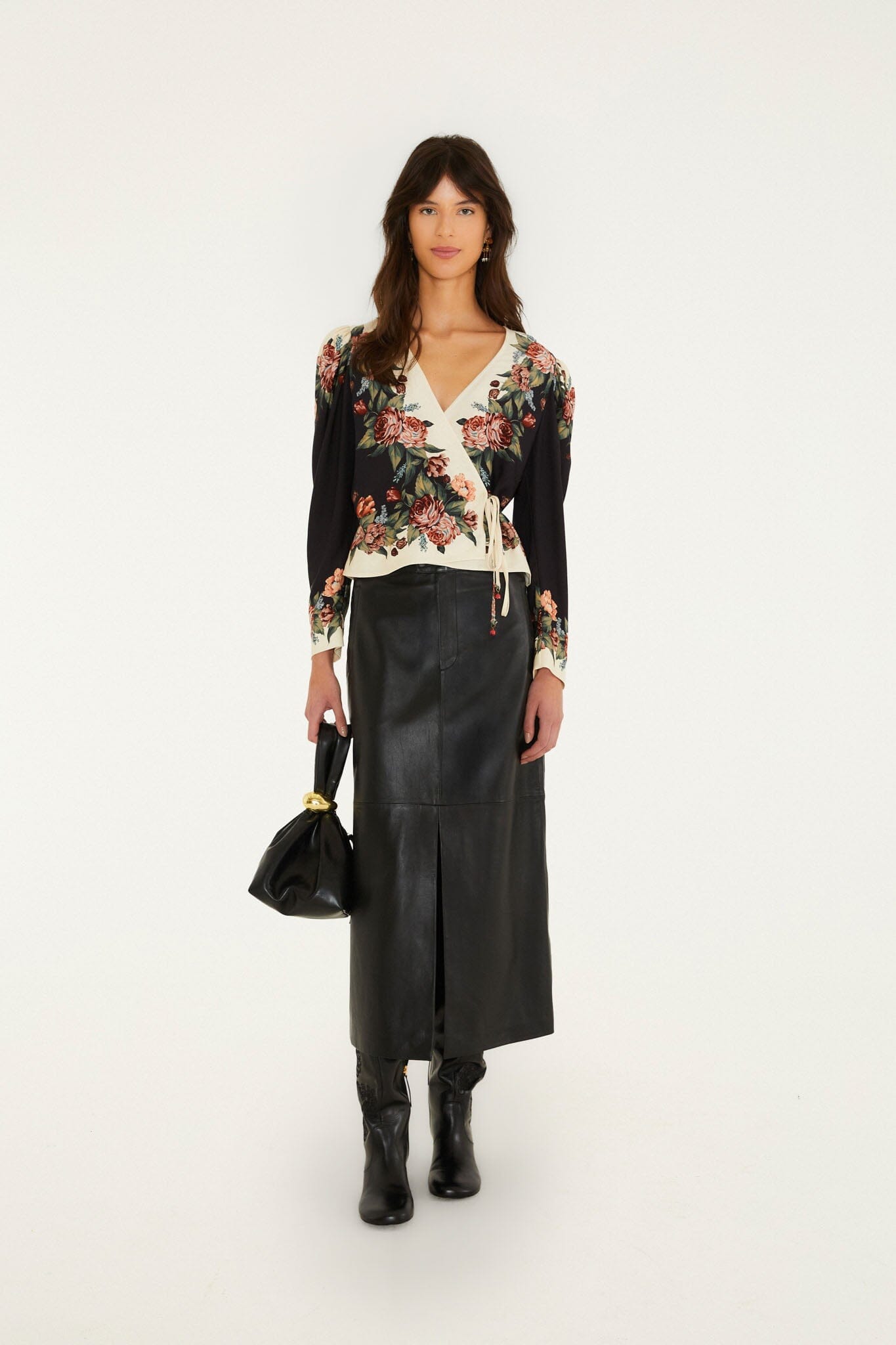 Winter Floral Wrap Blouse