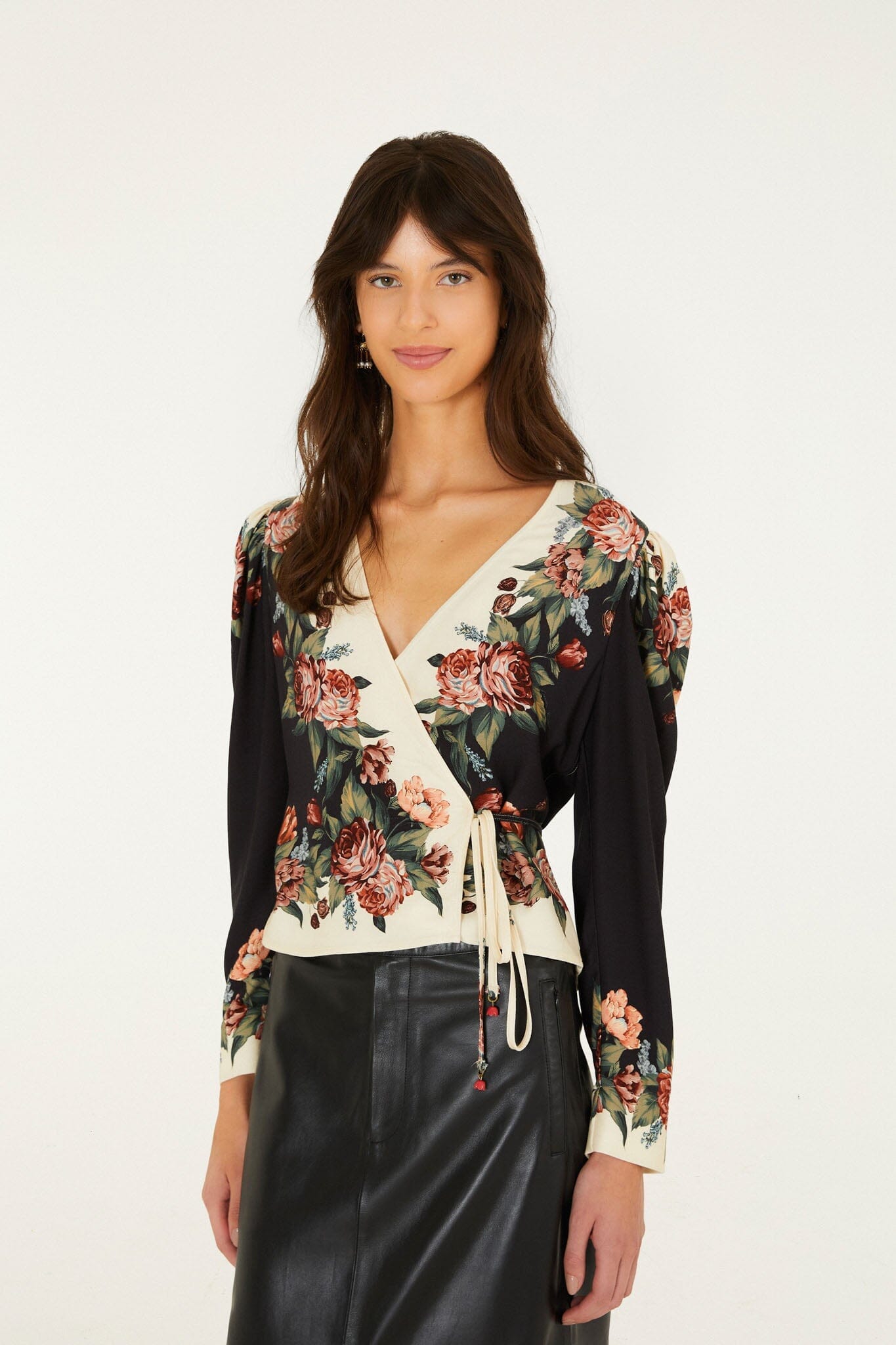Winter Floral Wrap Blouse