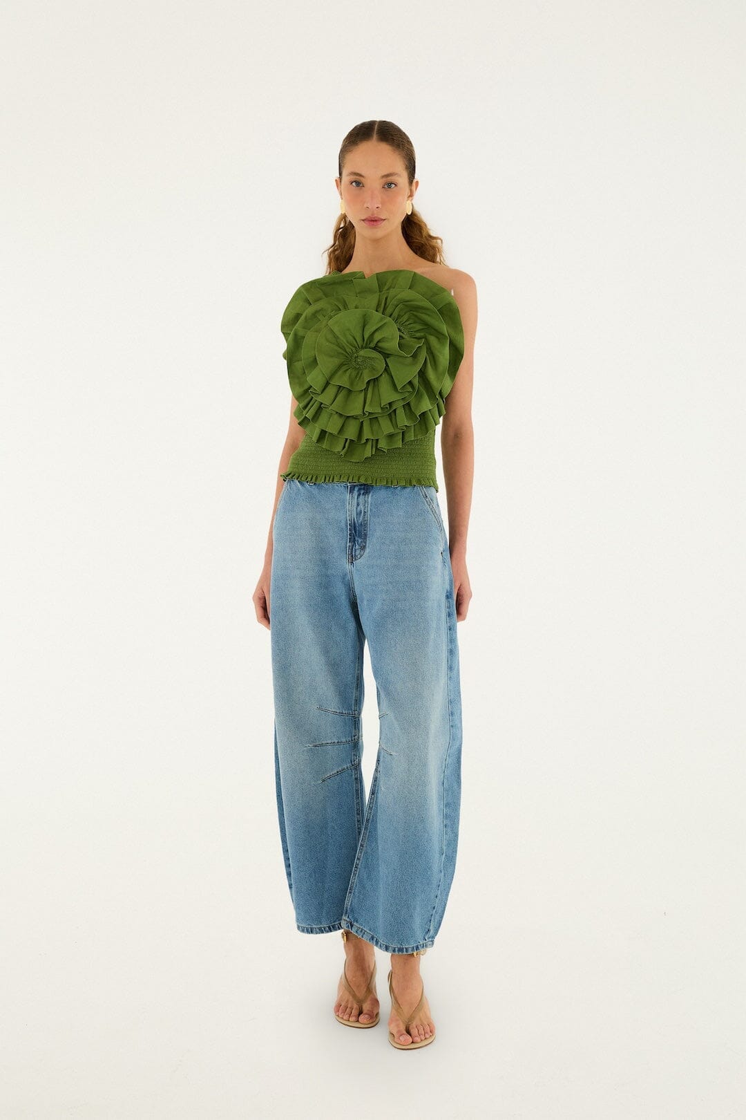 One Shoulder Blouse Green