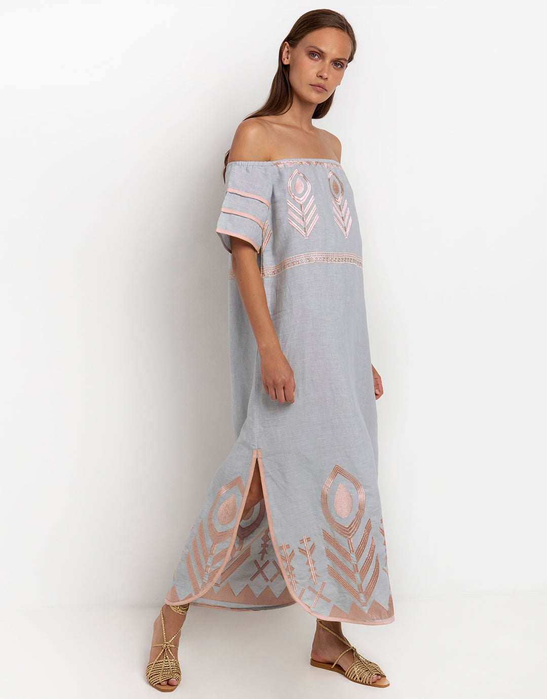Feather Dress Light Grey Pink